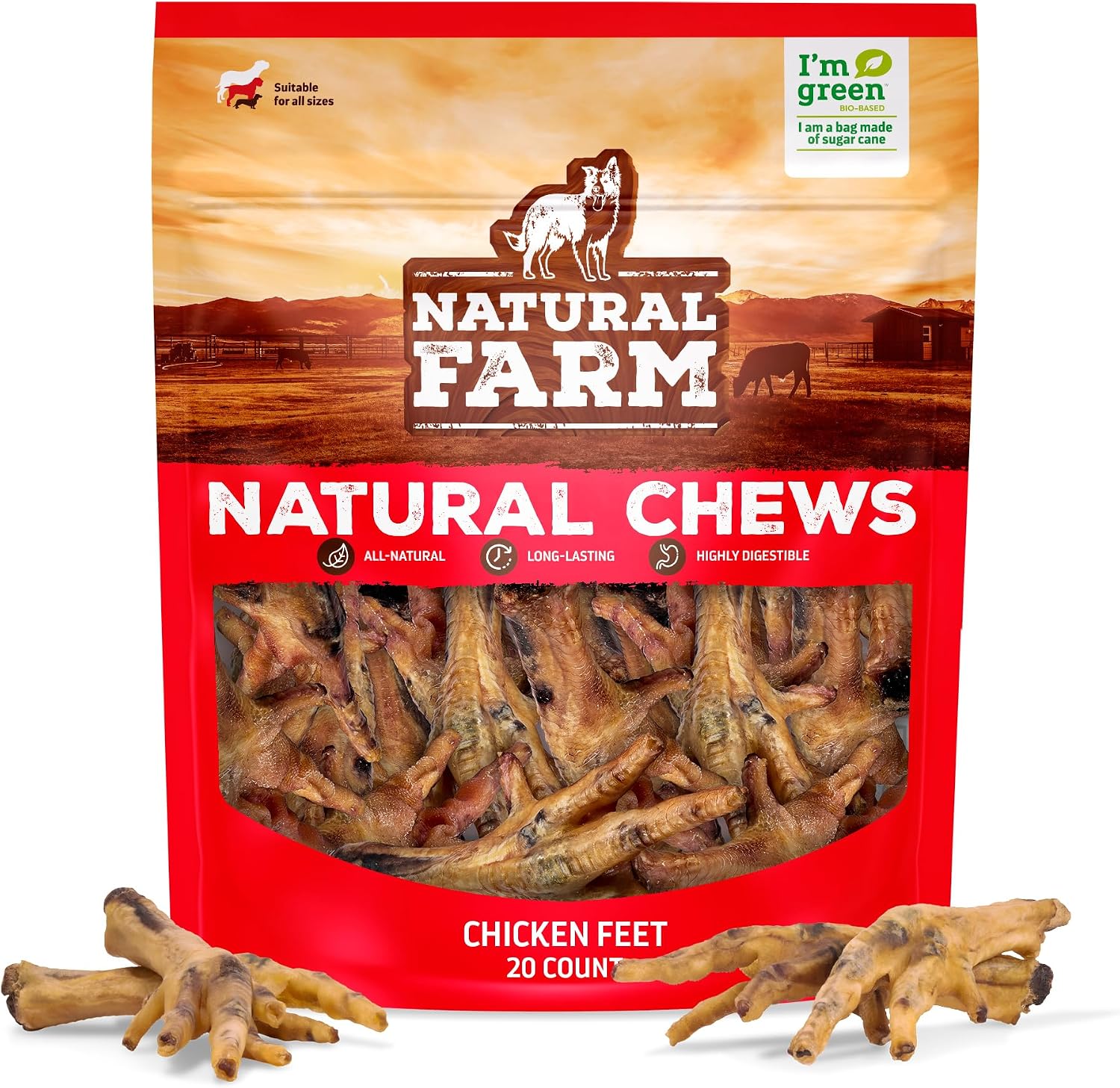 Natural Farm Nail-Free Chicken Feet for Dogs (20 Count), Single Ingredient Crunchy Dog Treats, High Protein, Low Calorie, Natural Joint & Dental Support, Great for Small, Medium, Large Breeds