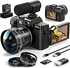 Mo 4K Digital Cameras for Photography, 48 MP Vlogging Camera for YouTube with 180° Flip Screen,16X Digital Zoom,Flash & Autofocus,52mm Wide Angle & Macro Lens,2 Batteries,32GB SD Card(S100,Black)