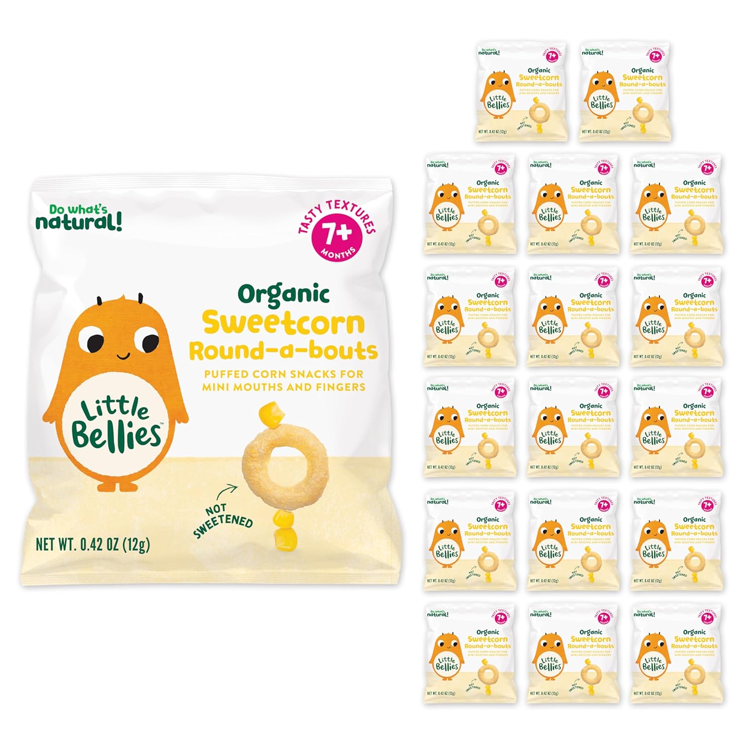 Little Bellies Organic Round-a-bouts Baby Snack, Sweetcorn, Pack of 18 (Pack of 18 x 0.42 oz Individual Packs)
