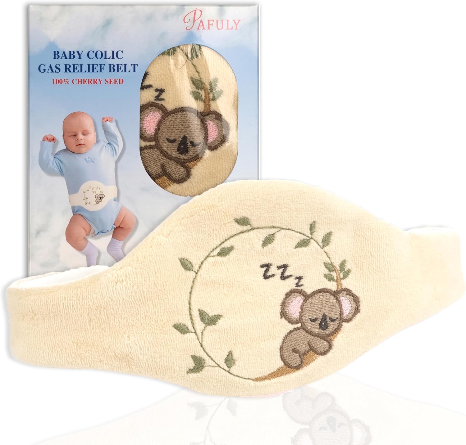 Baby Colic Gas and Upset Stomach Relief for Newborns-100% Cherry Seed-Heated Tummy Wrap-Colic Baby Swaddling Belt for Natural Relief–Soothing and Calming (Beige)