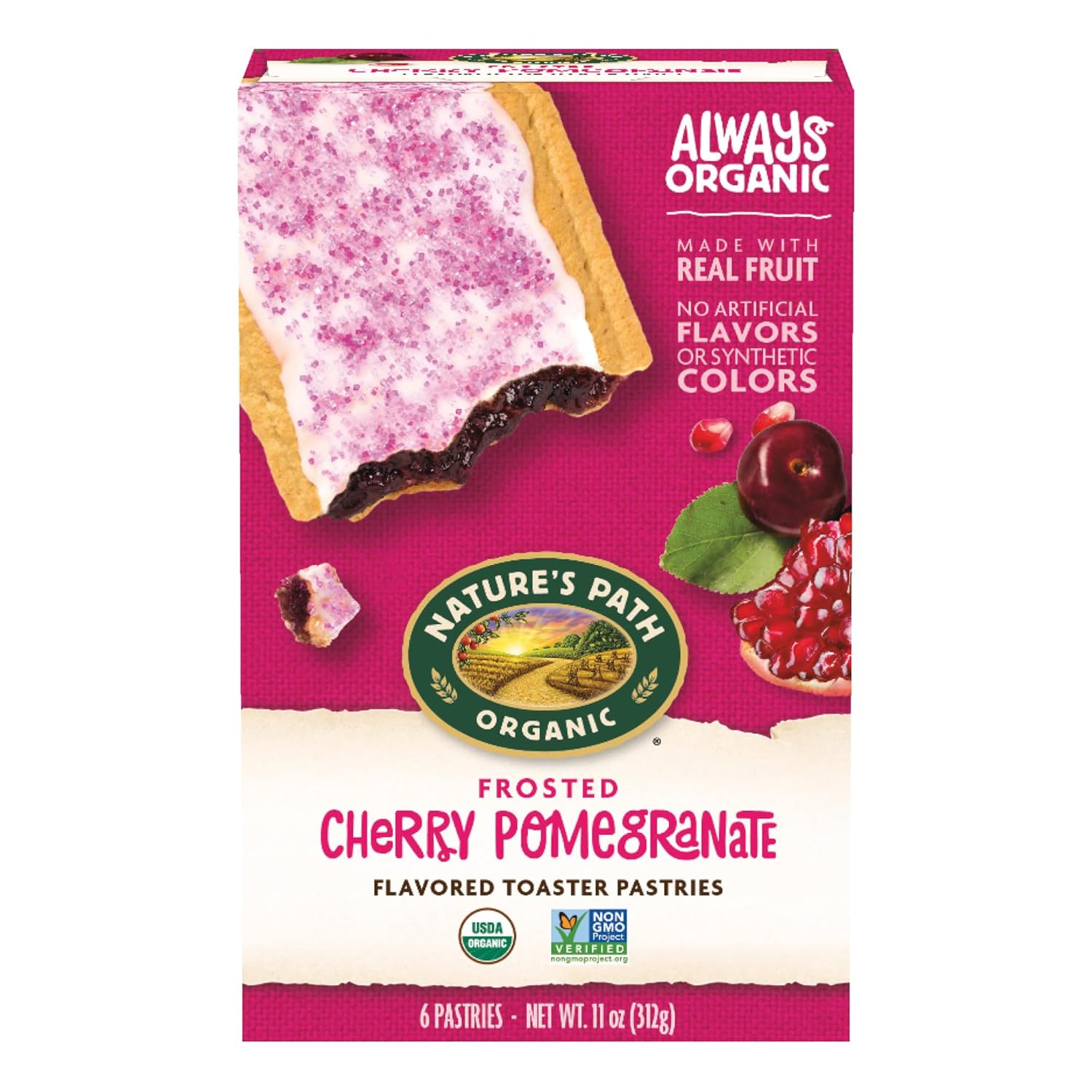 Nature's Path Organic Frosted Cherry Pomegranate Toaster Pastries, 11 Ounce (Pack of 1) Non-GMO, Made with Real Fruit
