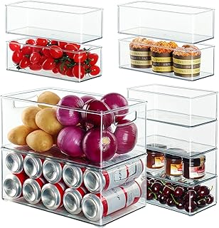 Hudgan 10 PACK Straight Sided Fridge Organizer Bins, Stackable Plastic Storage Containers for Organizing, Multi-size Clear Organizer Bins for Fruit, Produce, Vegetable Storage