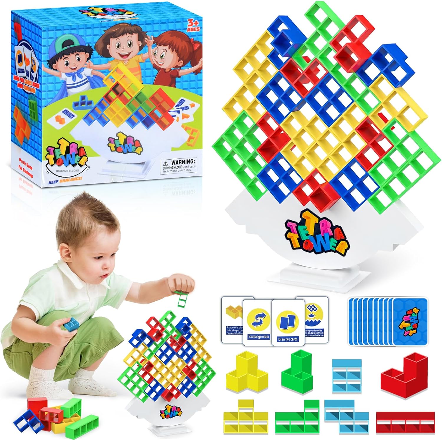JOKSNK 64Pcs Tetra Tower Balance Game, Tower Balance Building Toy, Swing Stack High Child Balance Toy, Balancing Stacking Toys, Montessori Puzzle Assembly Bricks Gift for Kids Adults