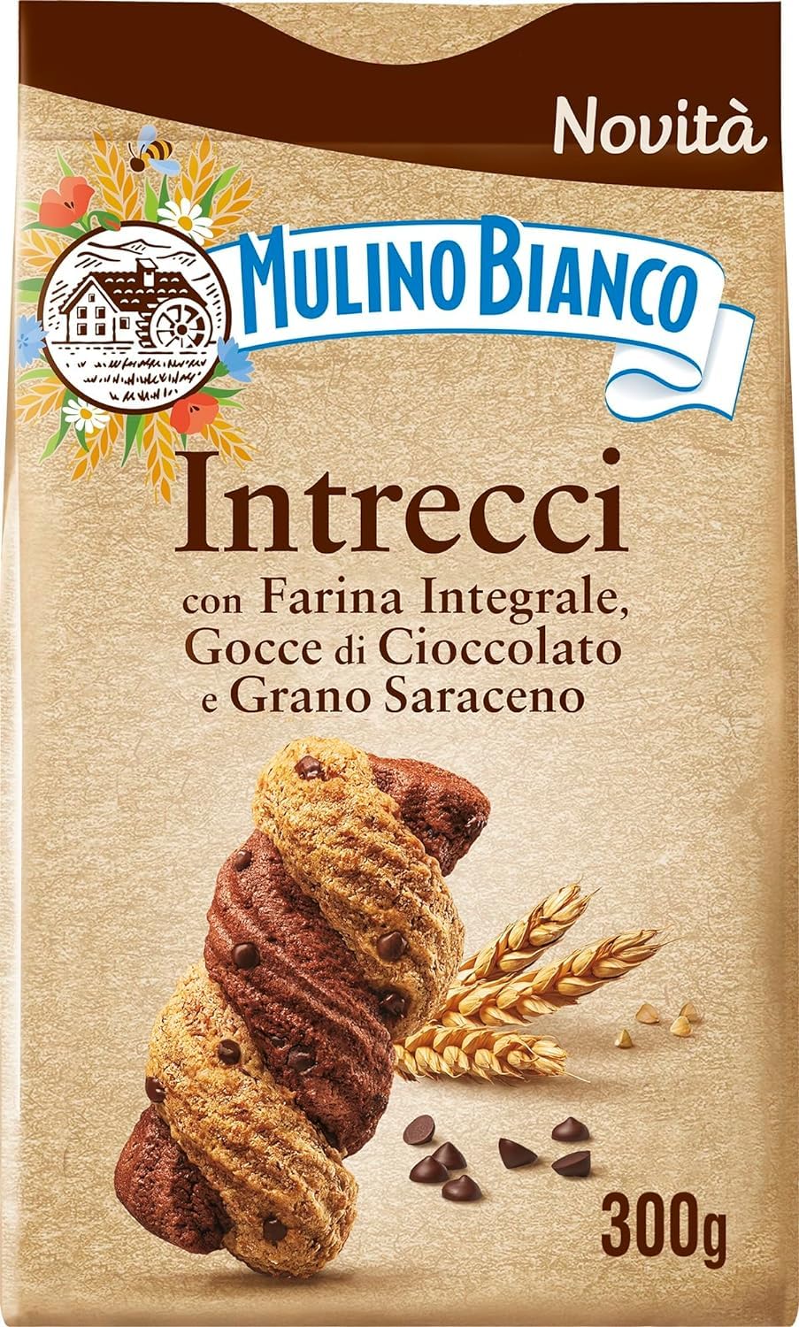 CAIYA Mulino Bianco Frollini INTRECCI Biscotti con Farina Integrale, Gocce di Cioccolato e Grano Saraceno 300g (NOVITA' 2023)