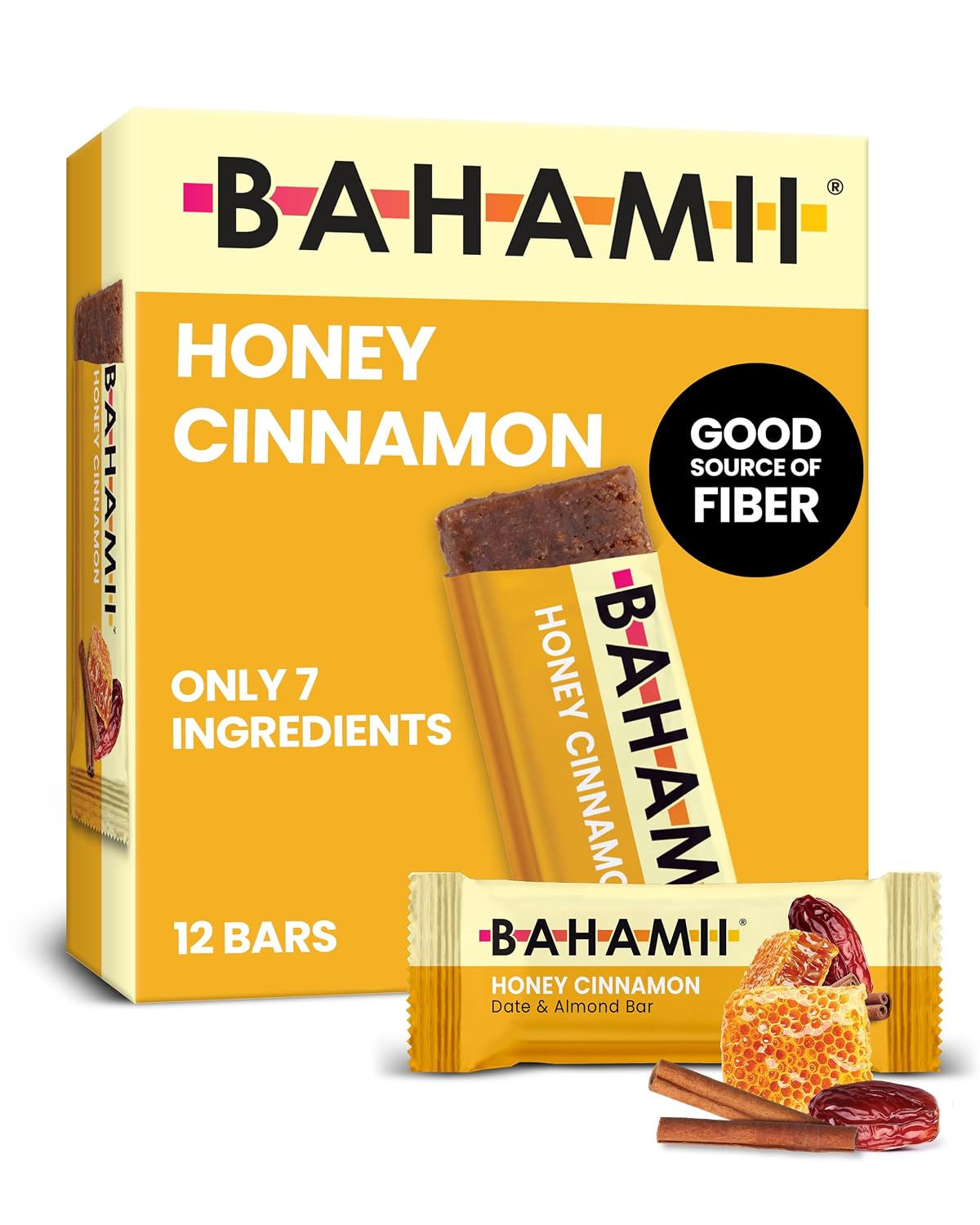 Bahamii Date & Nut Bars, No Artificial Sweeteners, Honey Cinnamon, 12-Count
