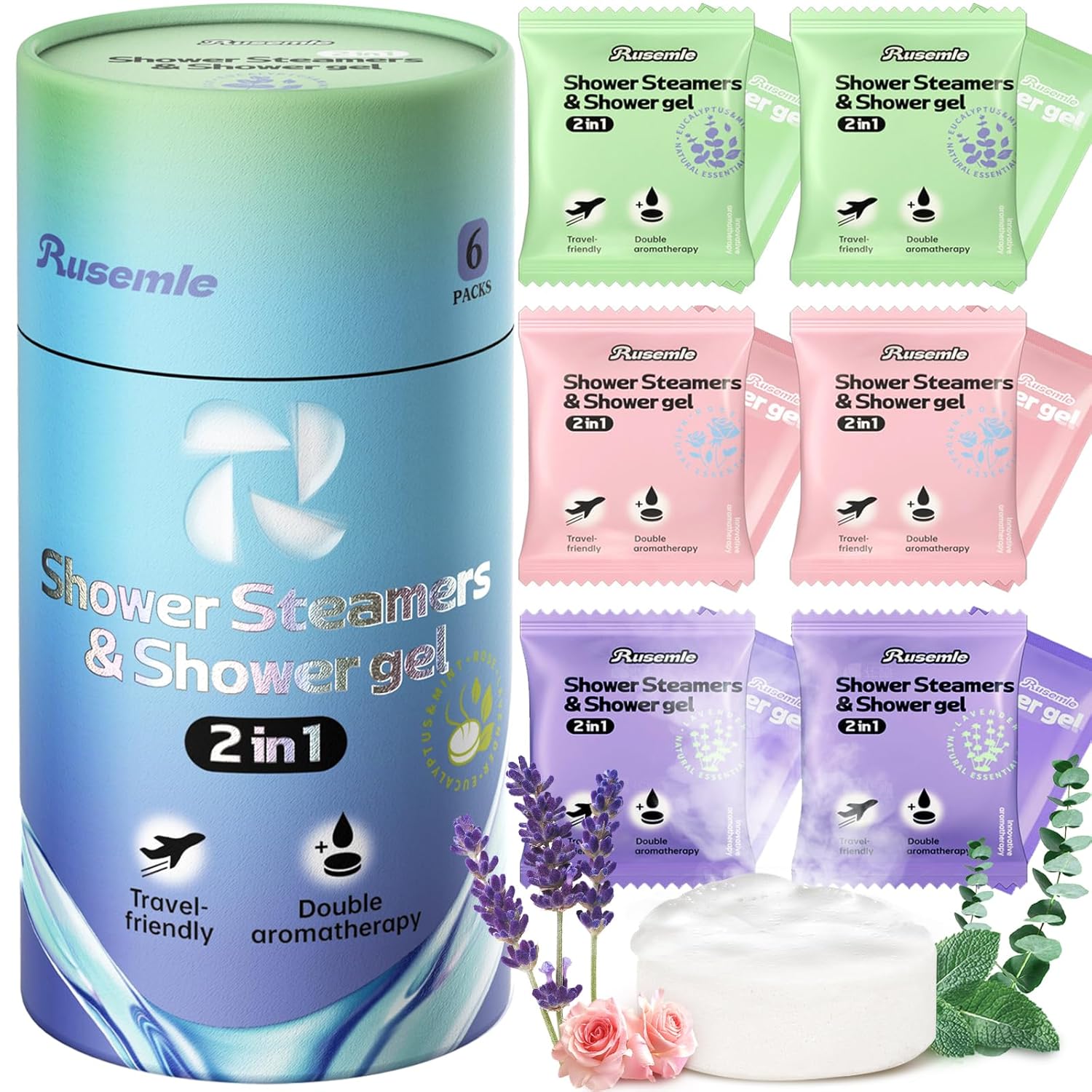 Shower Steamers Aromatherapy, 6 Pack Shower Bombs & 6 Pack Body Wash, Birthday Gifts for Women Men Wife with Essential Oils, Teacher Appreciation Graduation Gifts for Her Him