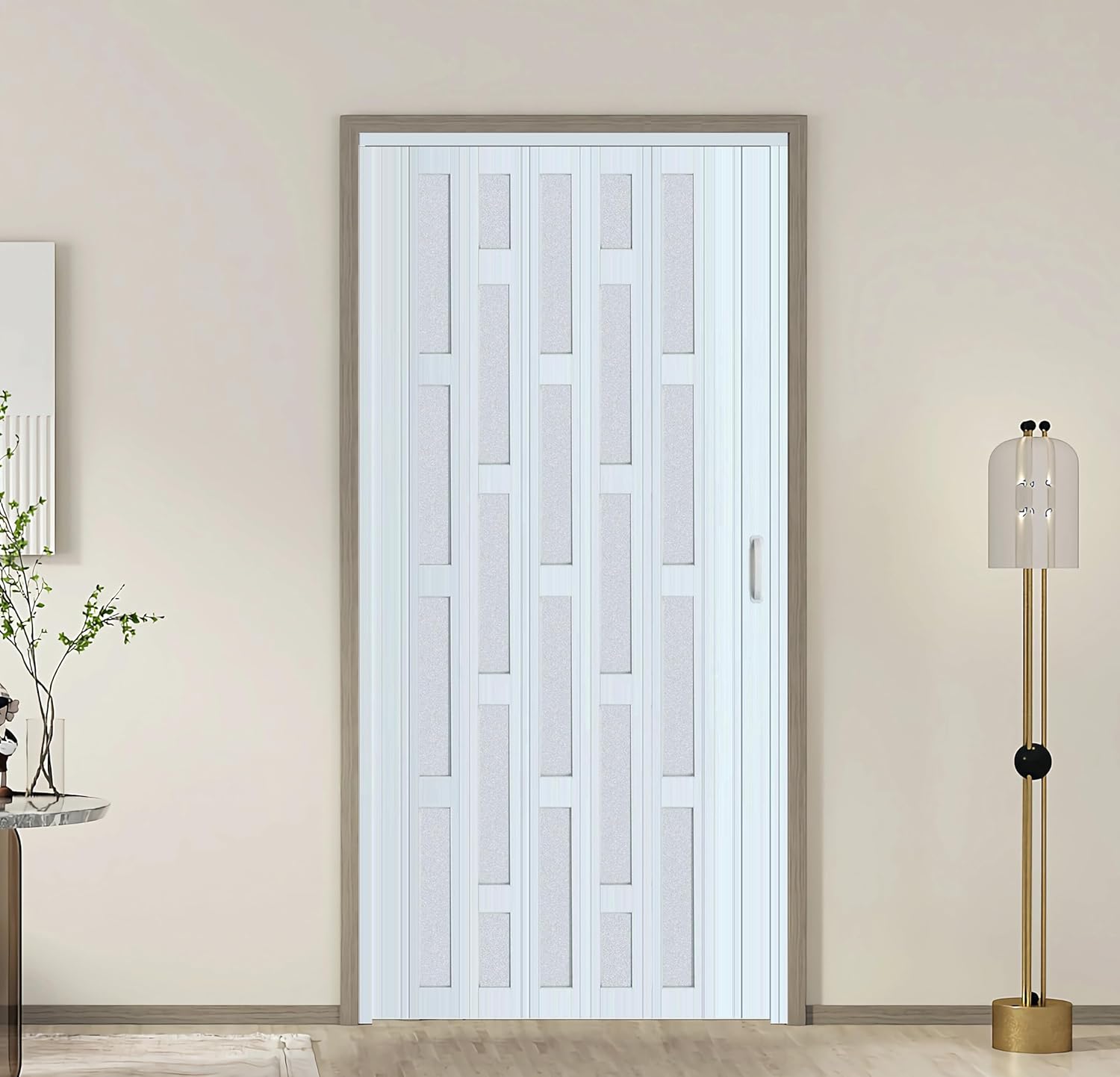 DIYHD 42x80in White PVC Folding Accordion Door with Installation Hardware for Closet