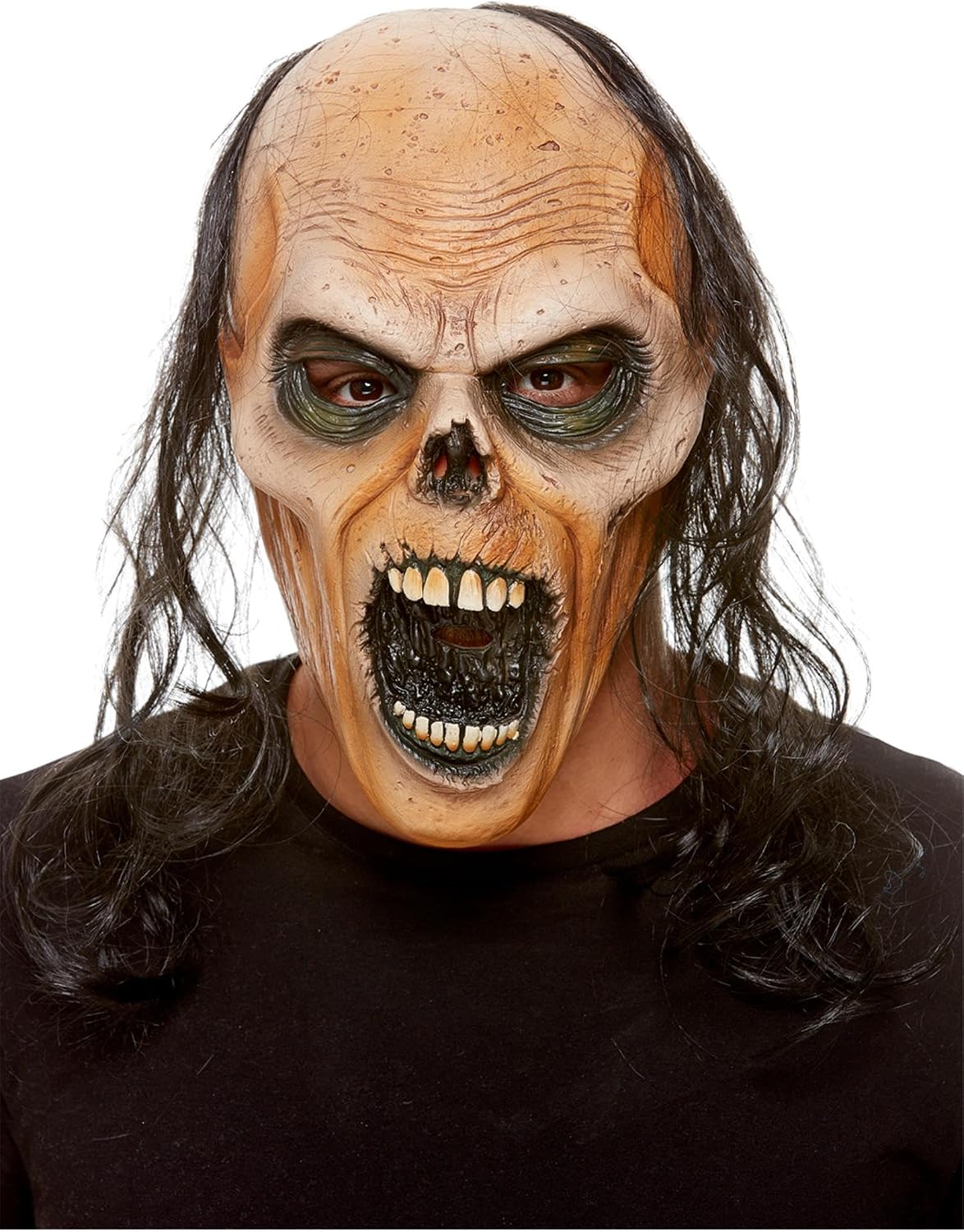 Smiffys Zombie Latex Mask, Brown, Halloween Zombie Alley Fancy Dress, Zombie Dress Up Masks