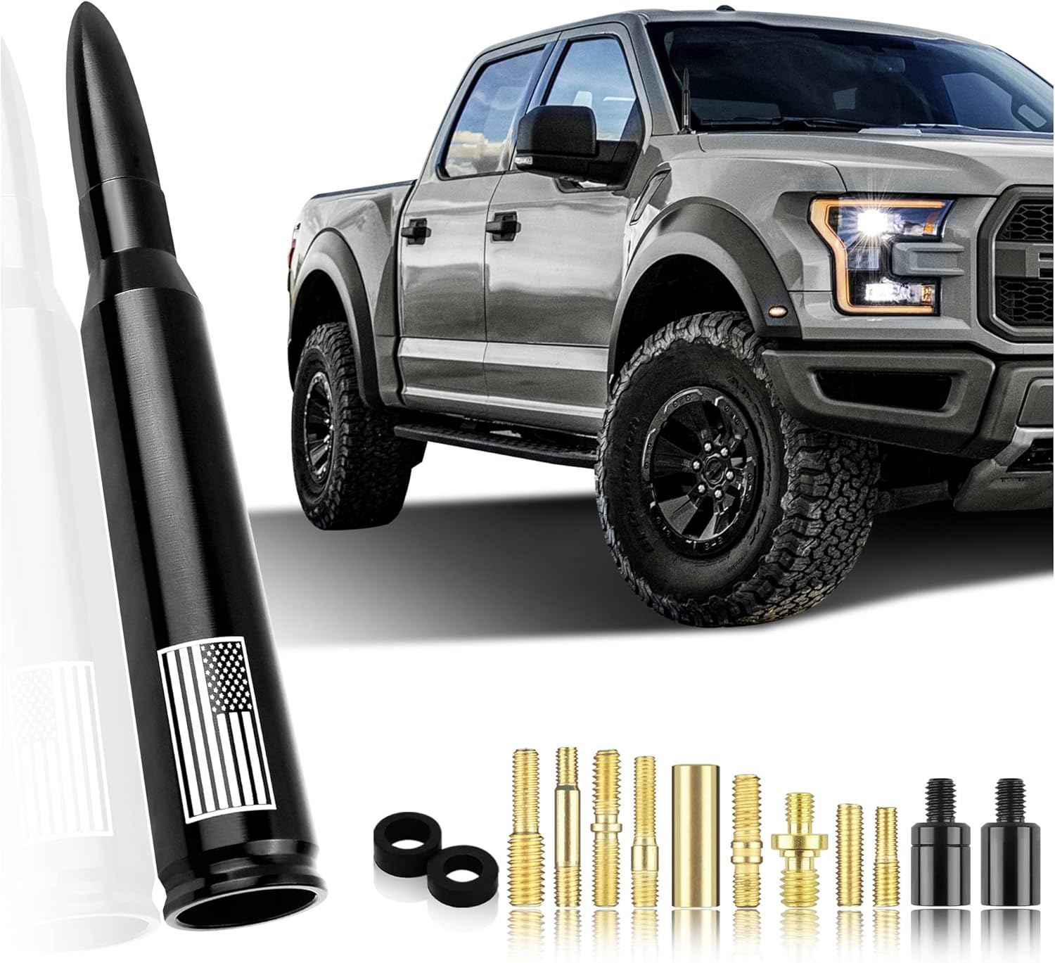 Car Bullet Antenna,Truck Exterior Decoration Accessories Car Vehicle Replacement Antenna Conpatible with Ford F150 RAM 1500 GMC Heavy Duty Pickup Trucks Accessories (New Upgrade Black-U.S. Flag)…