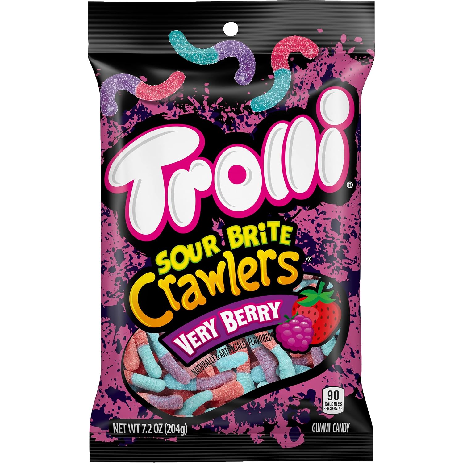 Trolli Sour Brite Crawlers Very Berry Candy, Sweet & Sour Worms, 7.2 oz