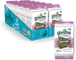 gimMe Organic Roasted Seaweed Sheets - Teriyaki - 12 Count Sharing Packs - Keto, Vegan, Gluten Free -Great Source of Iodine and Omega 3’s - Healthy On-The-Go Snack for Kids & Adults