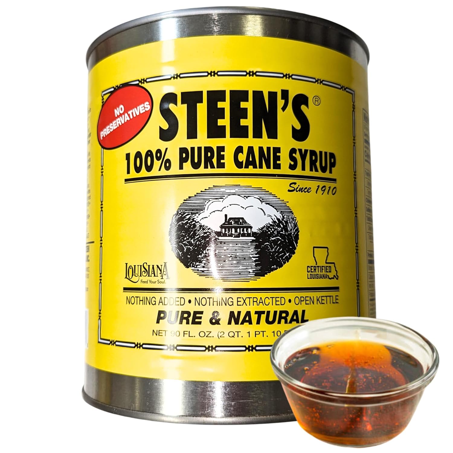 Steen's 100% Pure Cane Syrup 90 fl oz. Can (Pack of 1) - Louisiana's Trusted Brand for Over 100 Years - No Preservatives - Pure & Natural - Open Kettle