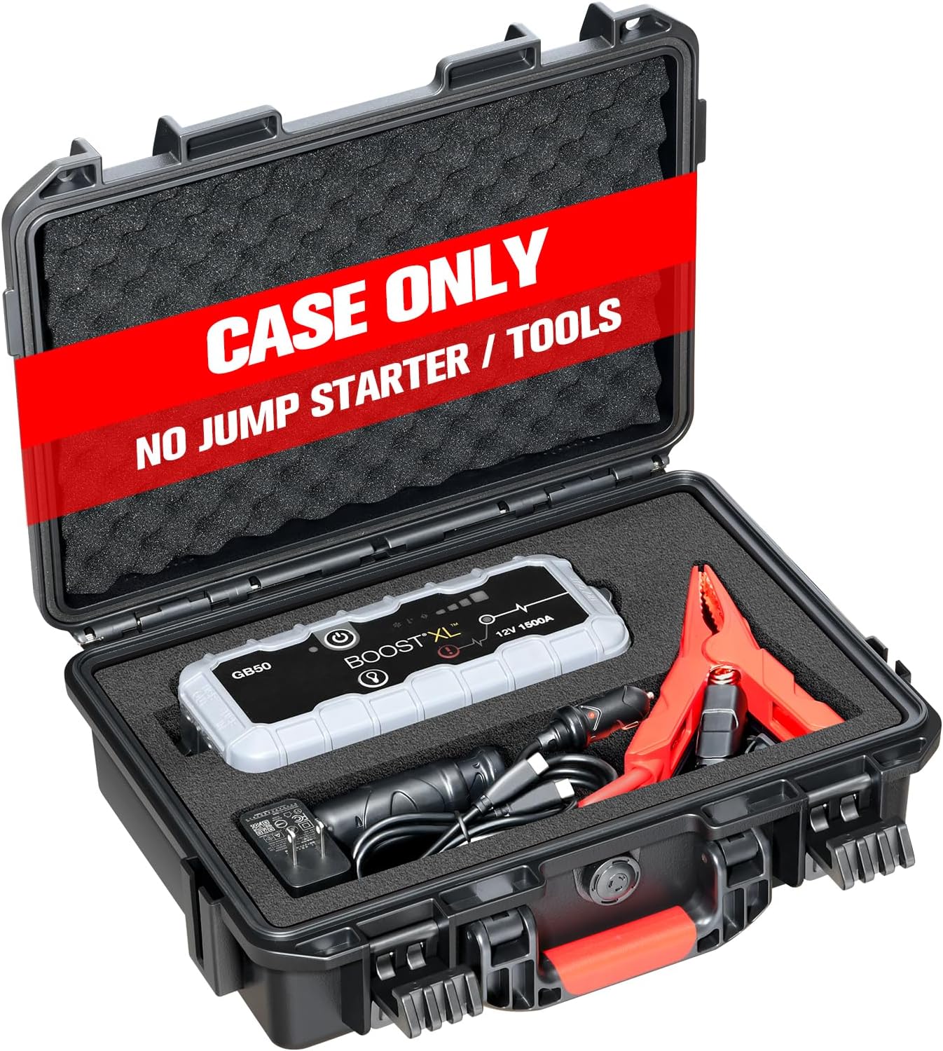 Protective Case for NOCO Boost GB50 โ Waterproof Hard Box for 1500A Jump Starter, Battery Booster Pack, Charger & Accessories | Durable PP Shell with Custom Foam | Perfect for Travel & Emergency Use