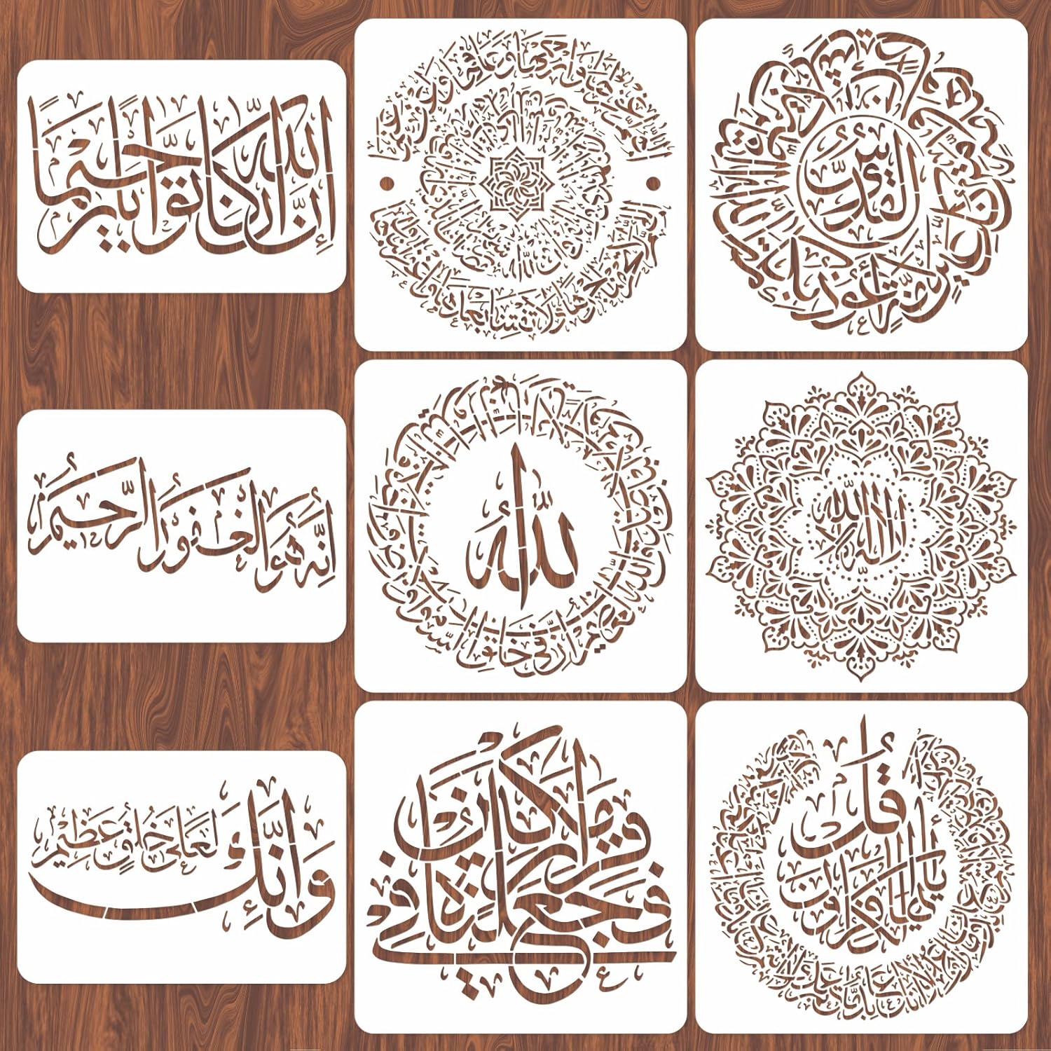INFUNLY 8pcs Islamic Wall Art Stencil Symbol Theme Wall Stencils Reusable Stencils Painting Templates 11.8X11.8, 11.8x8 for Walls Card Making Wood Furniture Nursery Bedroom Christmas Decor