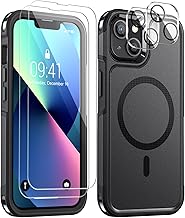 Lanhiem Magnetic for iPhone 13 Case, 2 Pack [Tempered Glass Screen Protectors+Camera Lens Protectors] 10 FT Military Drop Protection Anti-Fingerprint Slim Design Phone Cover for iPhone 13 (Black)