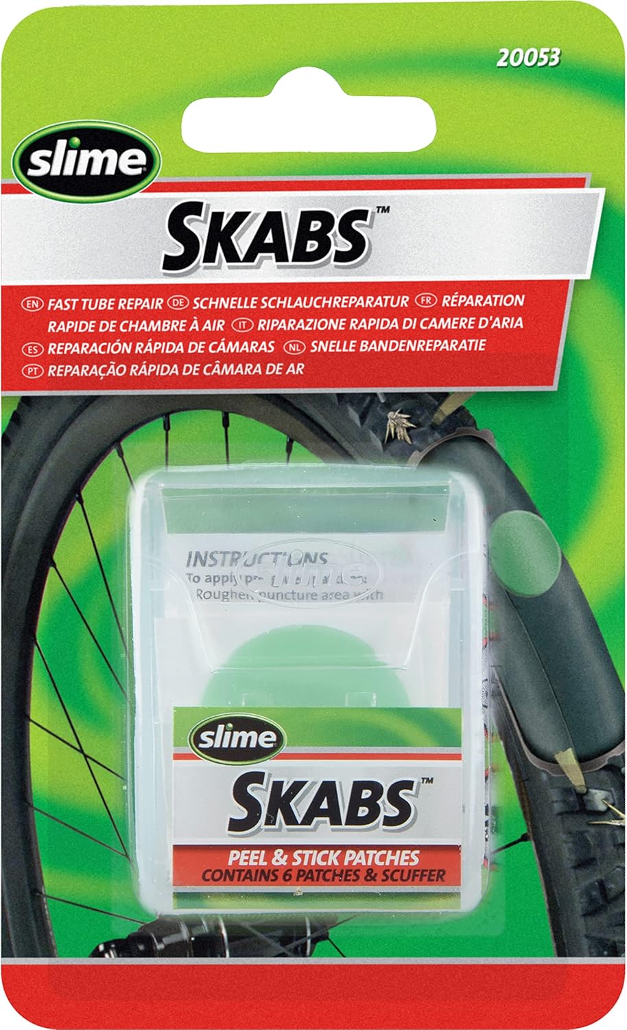 Slime 20053 Bike Skabs Patch Kit, for bike tube puncture repair, contains 6 patches and a metal scuffer