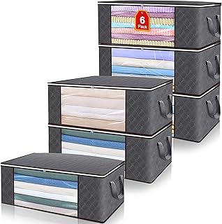 100L Large Storage Bags Clothes Organization for Closet,Foldable Blanket Storage with Handle,Waterproof Underbed Storage Containers with Clear Window&Zipper for Bedroom,Clothing 6 Pack