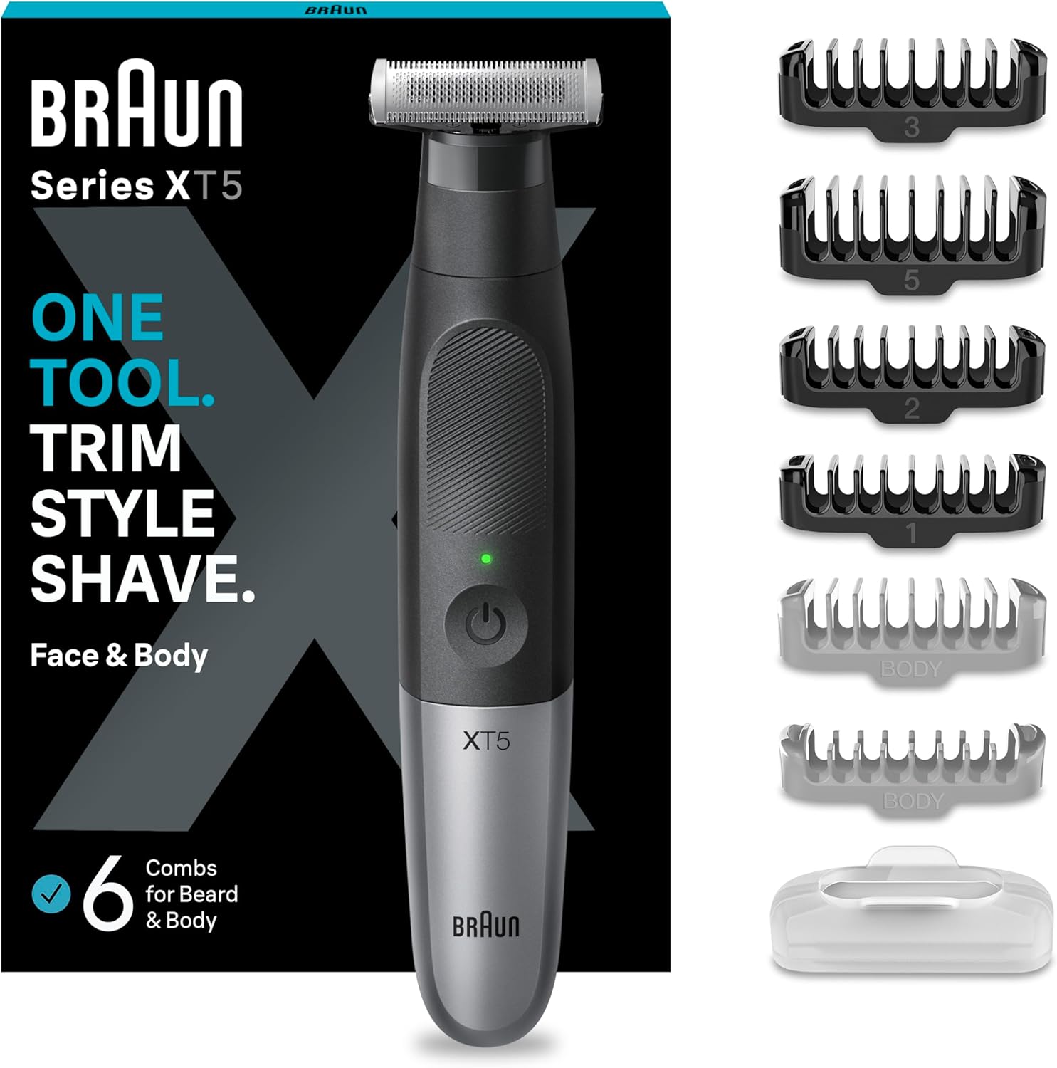 Braun Series XT5 One Blade Hybrid Beard & Stubble Trimmer, Electric Shaver for Men, Body Groomer for Manscaping with Travel Pouch, Gifts for Men, XT5200, Black Razor