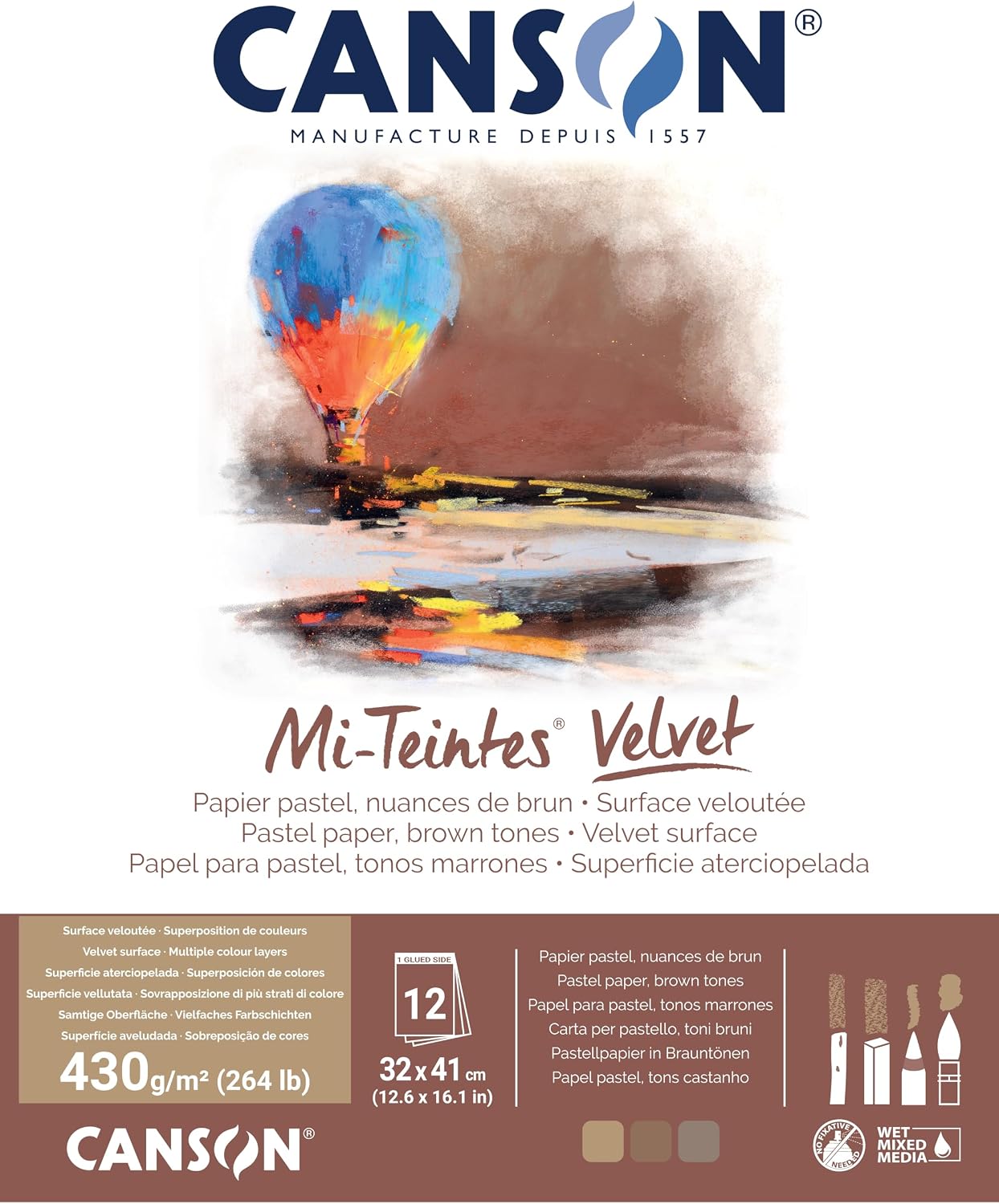 Canson Mi-Teintes Velvet Pastel Paper Pad, Brown Tones, 12.6x16.1 in