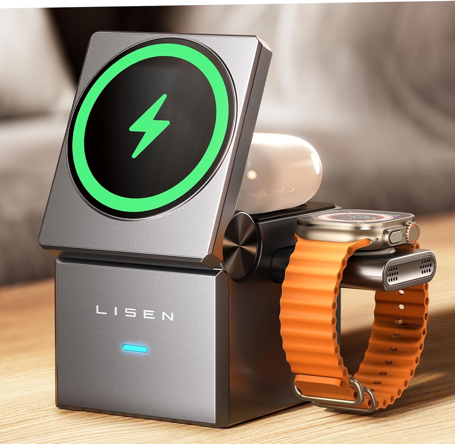 LISEN 3 in 1 Charging Station for Apple, Super Stable Wireless Charging Station for Magsafe Charger Stand Cube, Foldable Magsafe Charger for iPhone16 16e 15 14 13 and Watch, Gifts for Men Women, Black