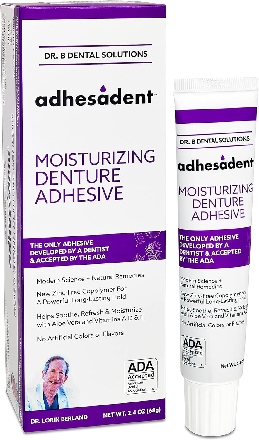 Dr. B Dental Solutions Adhesadent Denture Adhesive, Green, 2.4 Ounce