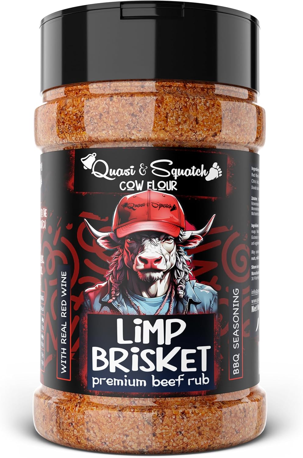 Beef Rub by Quasi & Squatch - Limp Brisket (Smokey Peppery Red Wine) Barbecue Dry Rub Meat Seasoning | Perfect Blend Of Spices For Smoking and BBQ | For Grill Pork Dishes | Large 220g