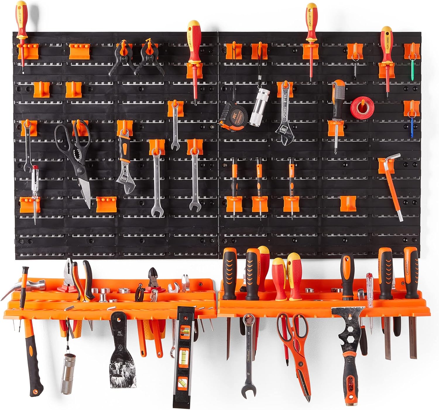 VonHaus Garage Tool Storage with Shelf & Pegboard For Multiple Tools, Garden Tool Rack for Easy Access to 50+ Tools and Accessories, Tool Board For All You Need For Gardening & DIY