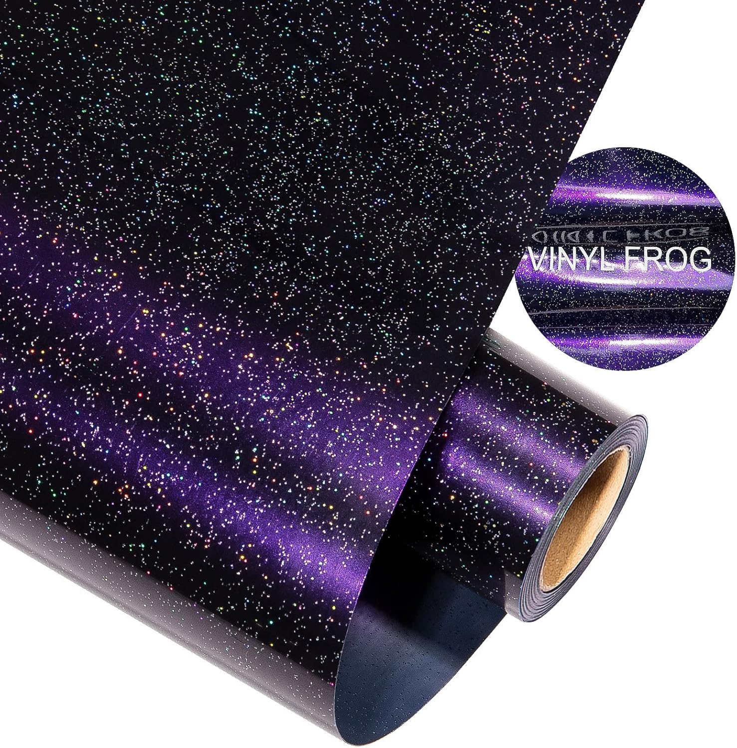 VINYL FROG 12"x8ft Chameleon Heat Transfer Vinyl, Gradient Black Shimmer HTV Vinyl, Glossy Metallic Iron on Vinyl for T-Shirt Easy to Cut and Weed(Black to Purple)