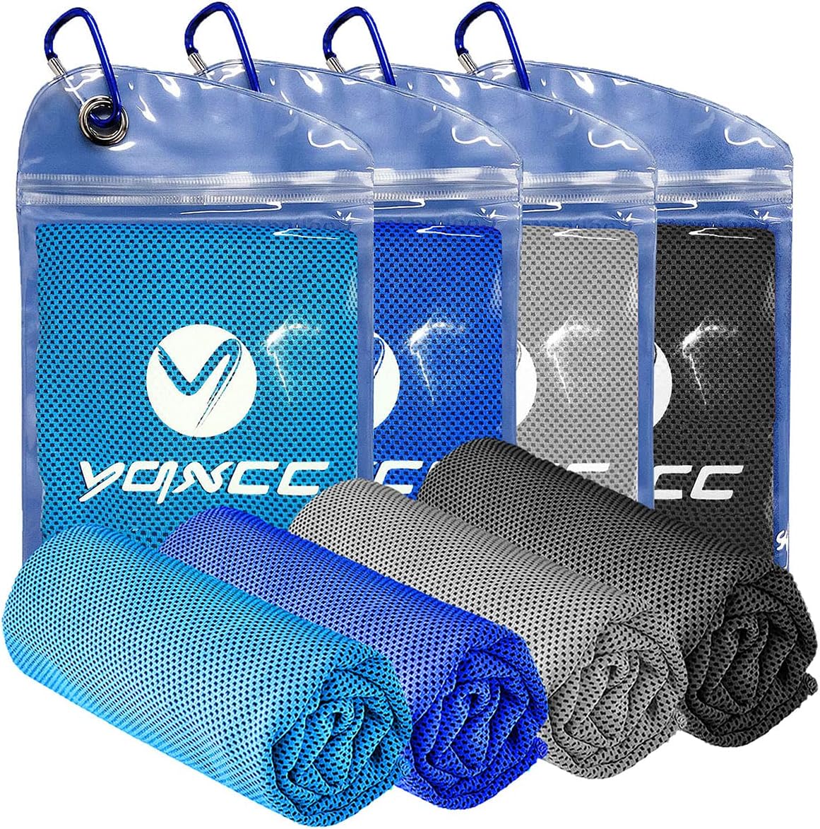 YQXCC Cooling Towels | 4 Pack 100x30 cm | Cool Cold for Neck and Face | Microfiber Soft Breathable Chilly | for Sport, Yoga, Golf, Gym, Camping, Running, Workout & More Activities
