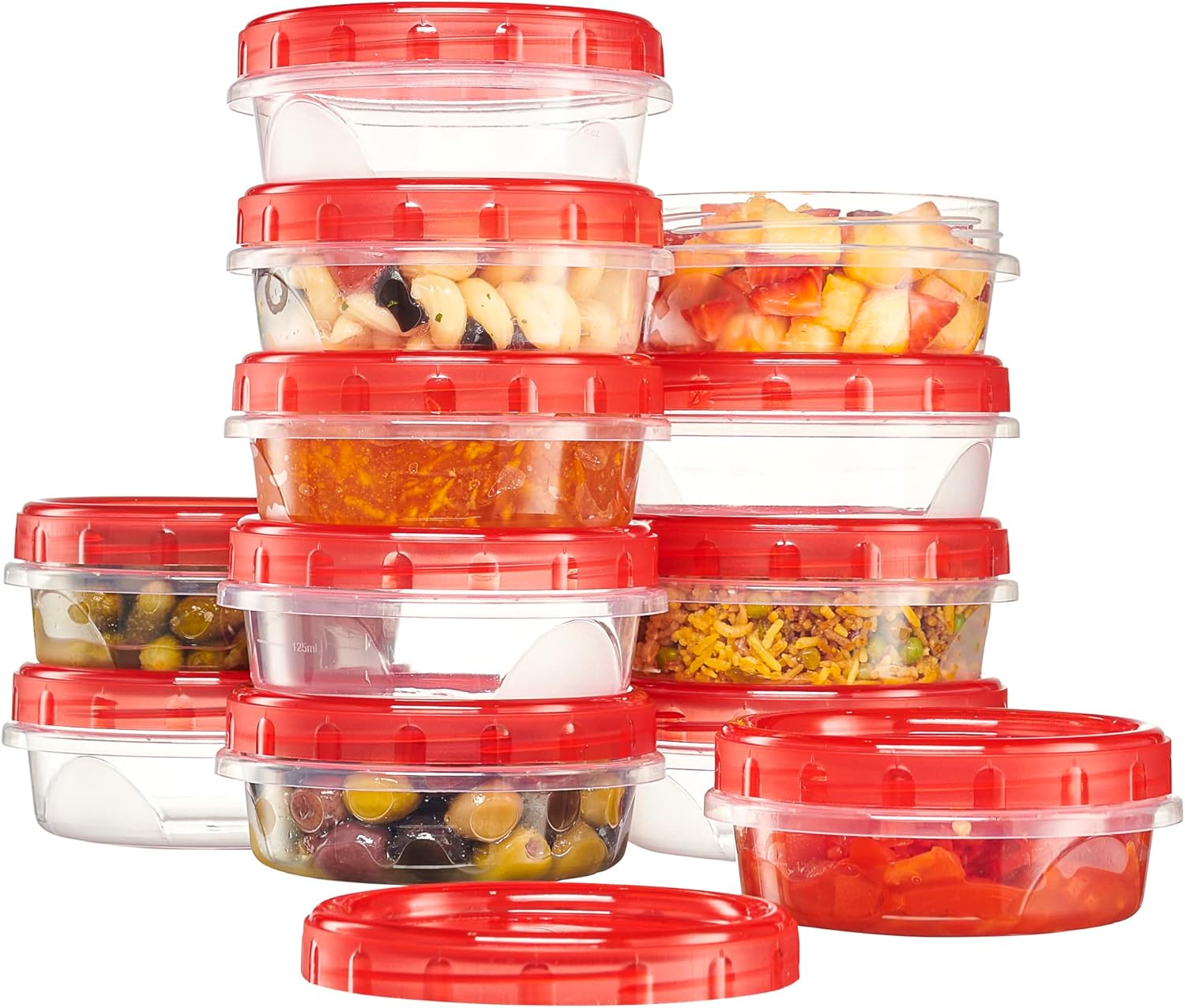 PLASTICPRO 12 Pack Twist Cap Food Storage Containers with Red Screw on Lid- 8 oz Reusable Meal Prep Containers - Freezer and Microwave Safe Red Plastic Food Storage