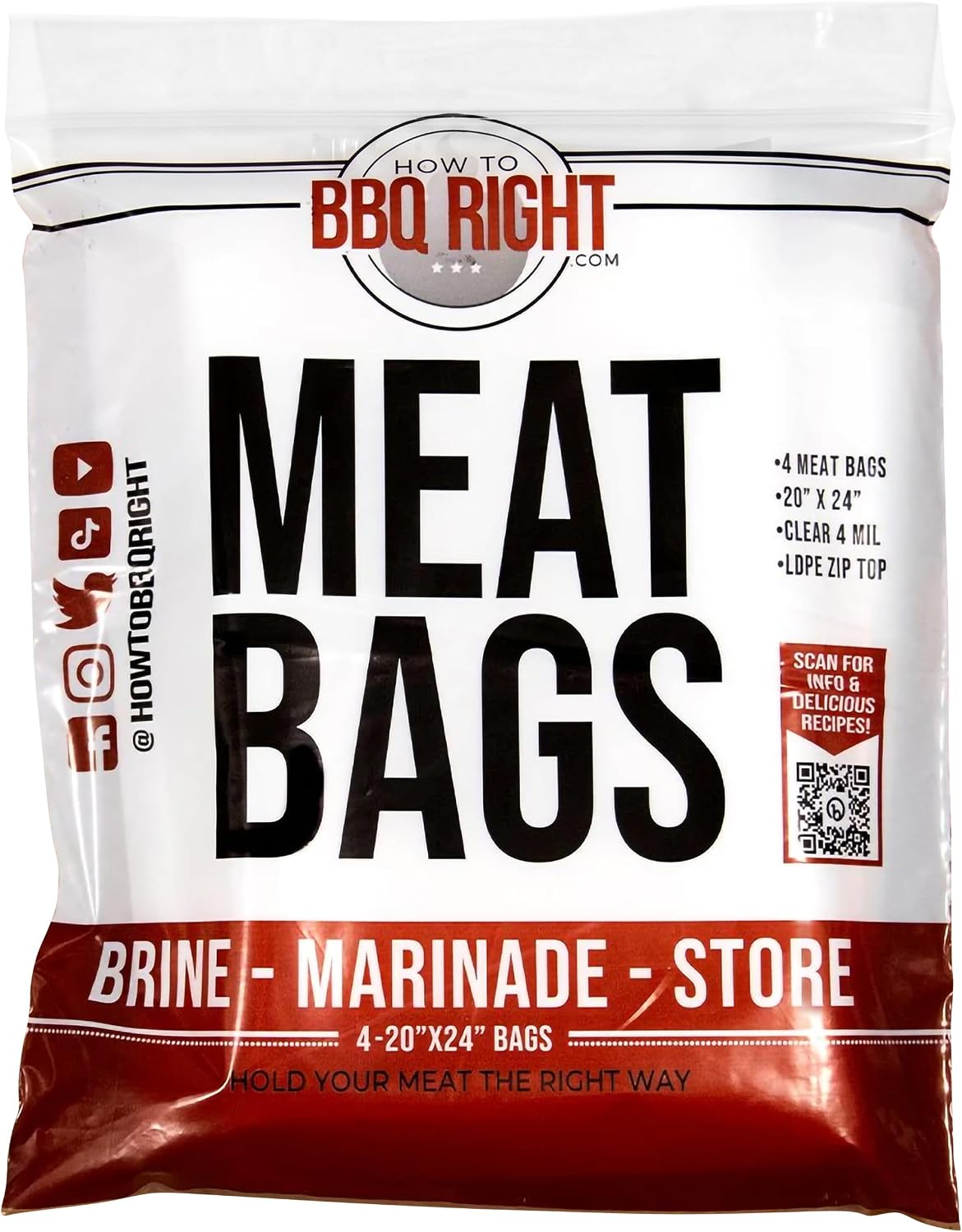 Killer Hogs Heavy-Duty BBQ Zip Top Meat Bags, 20 x 24 in, 4 Pack | Extra Thick 4 Mil for Brining, Marinating, or Storing Turkey, Chicken, Steak, Brisket, and Other Meats
