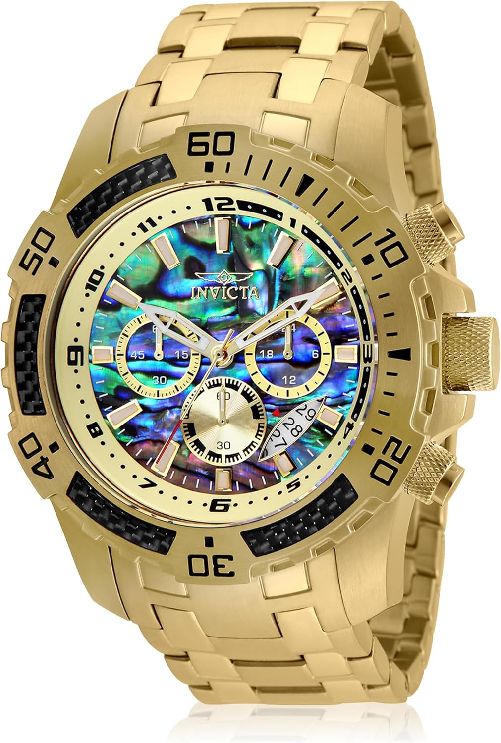 Invicta Men's Pro Diver Scuba Quartz Chronograph Carbon Fiber Bezel Abalone Dial Bracelet Watch, 50mm