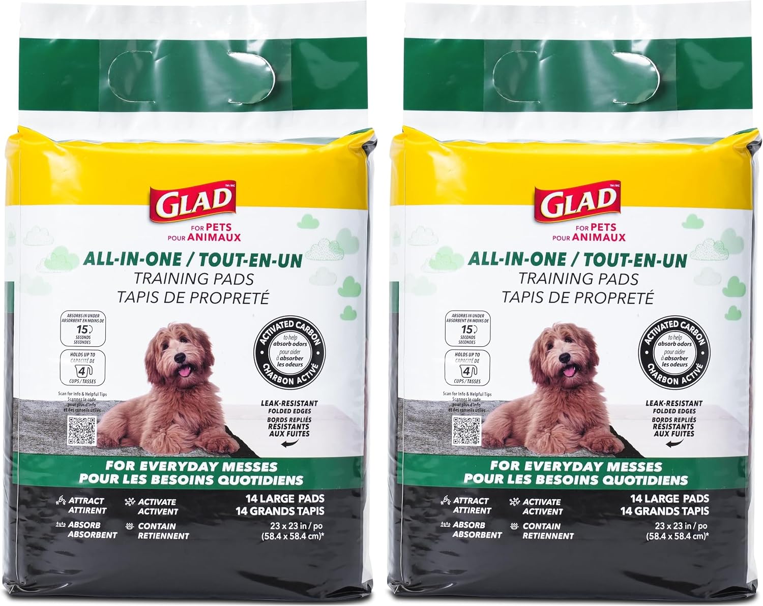 Glad for Pets Black Charcoal Puppy Pads, All-in-One | Puppy Potty Training Pads that Absorb & NEUTRALIZE Urine Instantly | New & Improved Quality Puppy Pee Pads, 14 Count (Pack of 2)