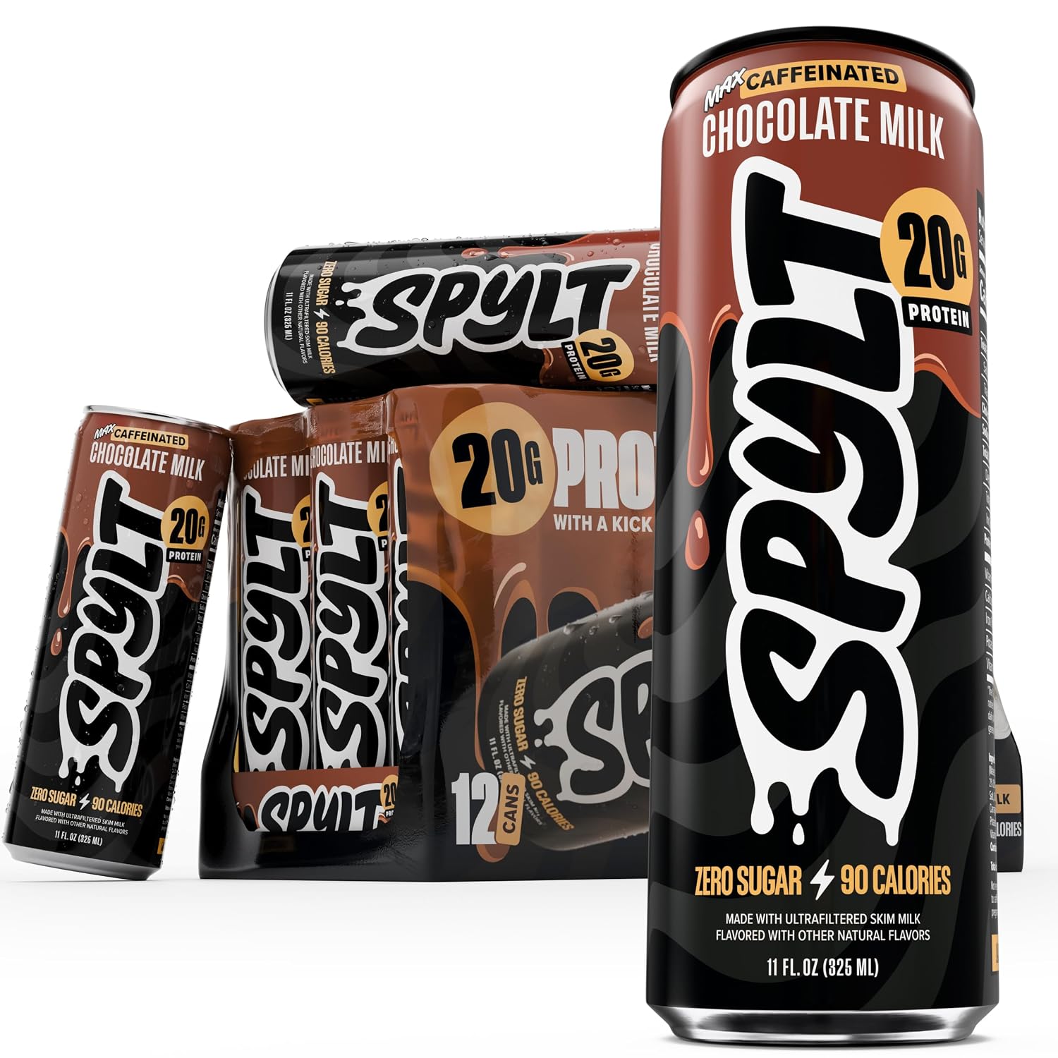 Spylt Max Chocolate Milk Protein Snacks, 20g Protein, 140mg Caffeine, 12