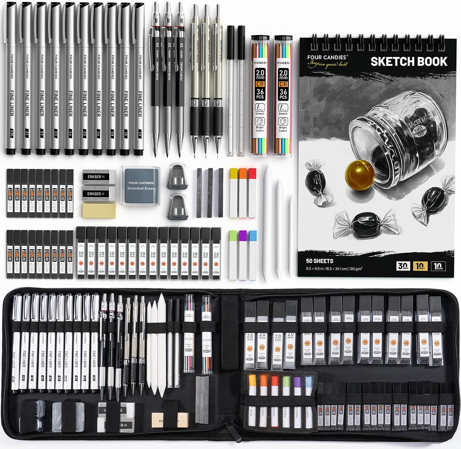 Four Candies 73PCS Advanced Drawing Kit with Professional Art Supplies