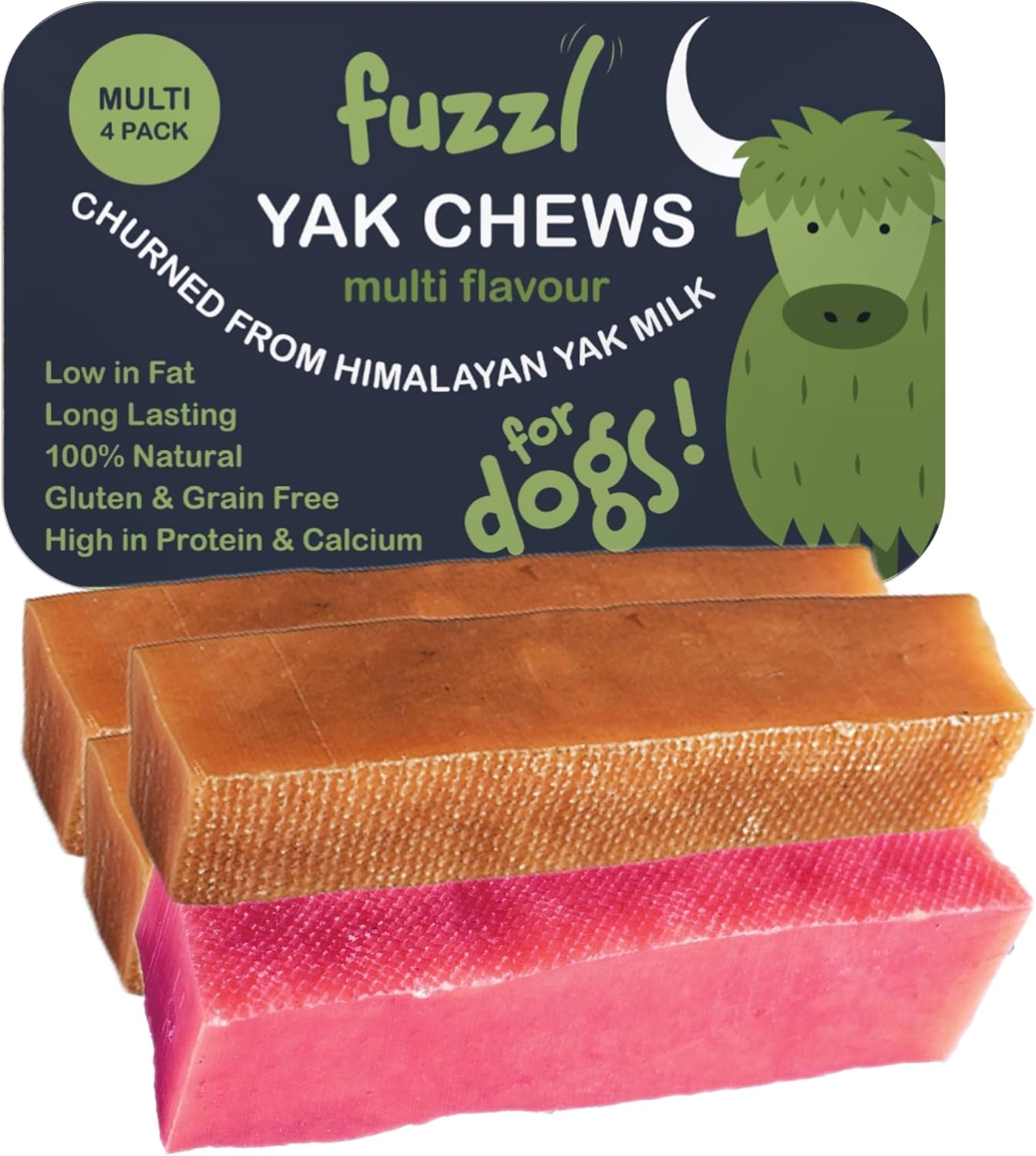 Fuzzl 4 Flavours Premium Yak Chews for Dogs 4x70g Original, Superfood Turmeric, Strawberry, Coconut Natural Dog Treats with Himalayan Yak Milk Yak Chew Dog Food Natural Dog Chews Long Lasting
