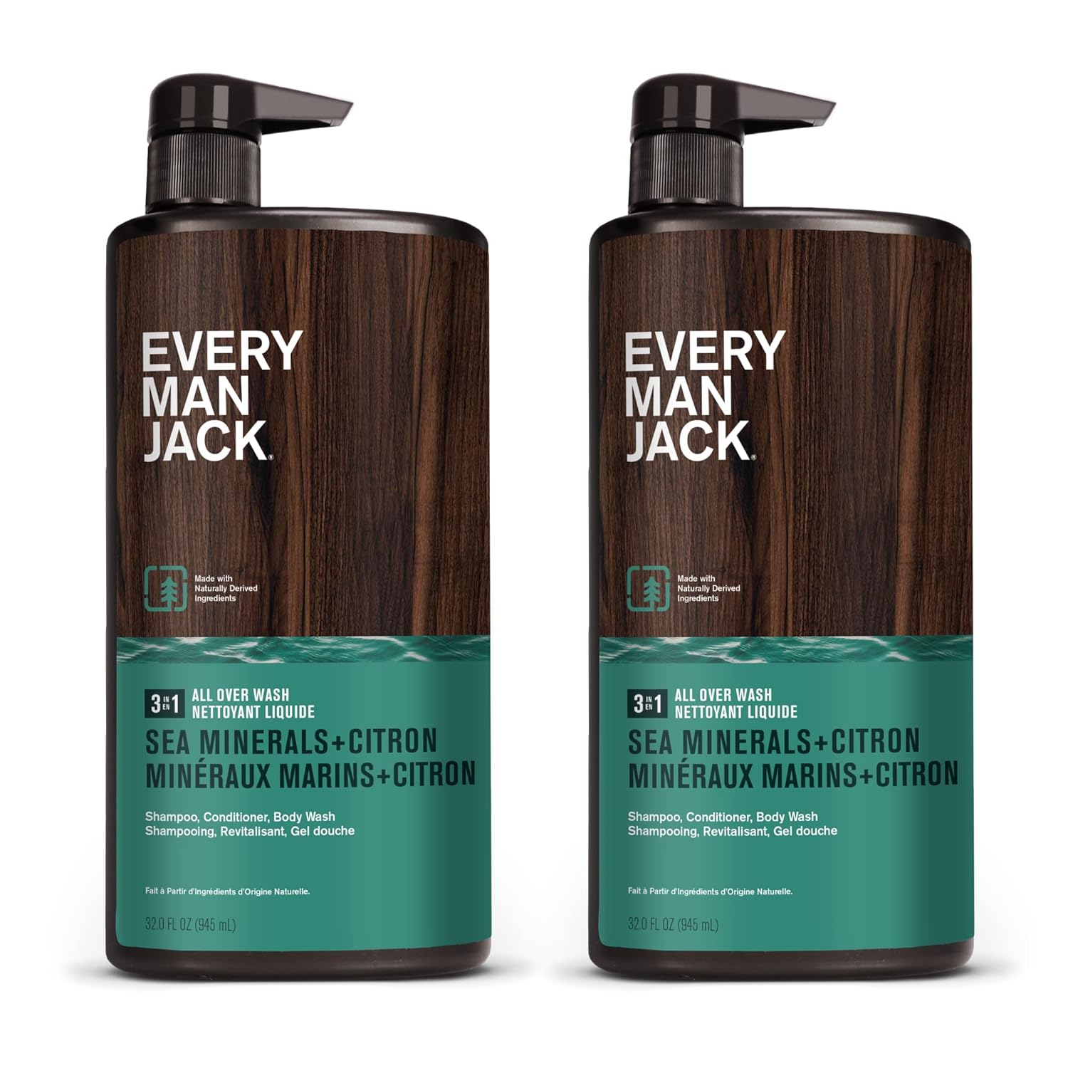 Every Man Jack 3-in-1 All Over Wash - Sea Salt | 32.0-ounce Twin Pack - 2 Bottles Included | Naturally Derived, Parabens-free, Pthalate-free, Dye-free, and Certified Cruelty Free