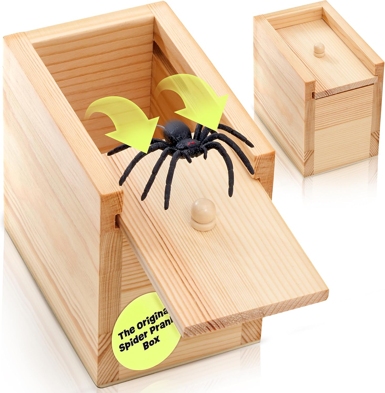 The Original Spider Prank Box- Funny Wooden Box Toy Spider Prank, Hilarious April Fools Day, or Birthday Surprise Toy and Gag Gift Practical Joke Bromas Kit
