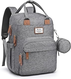 RUVALINO Diaper Bag Backpack, Multifunction Travel Pack Maternity Baby Changing Bags, Large Capacity, Waterproof, Gray