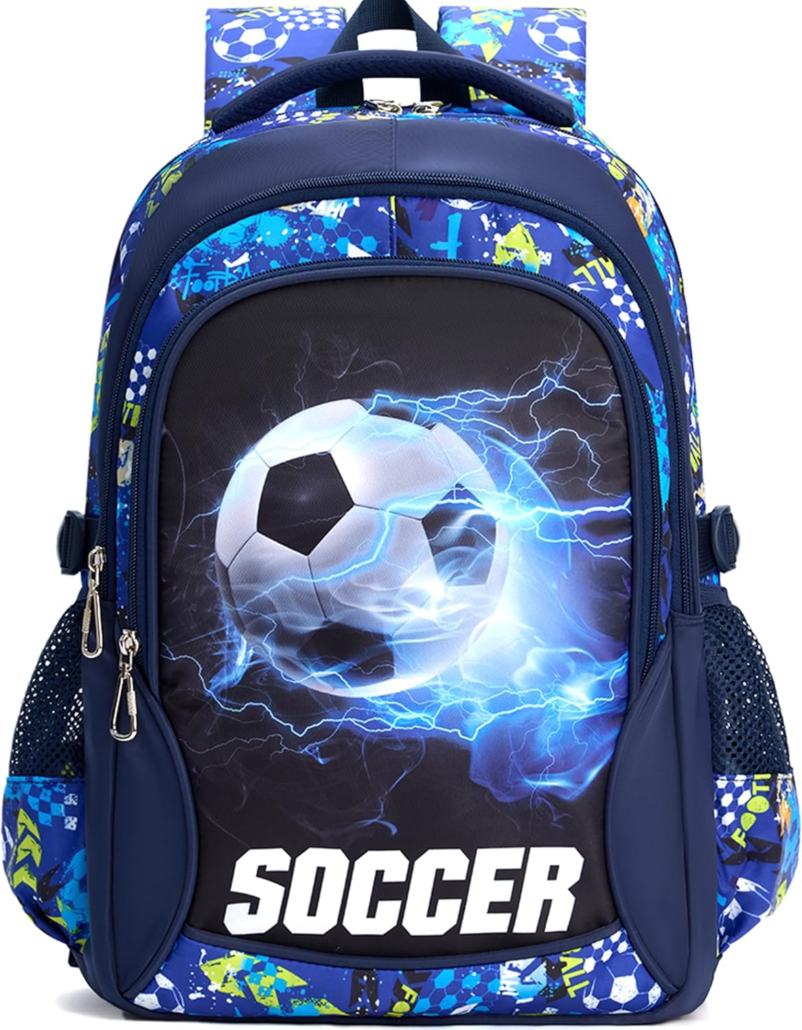 Kids Backpack for Boys Soccer Backpacks Boy Spacious Laptop Bookbag Elementary Football Schoolbag Waterproof Durable (Blue)