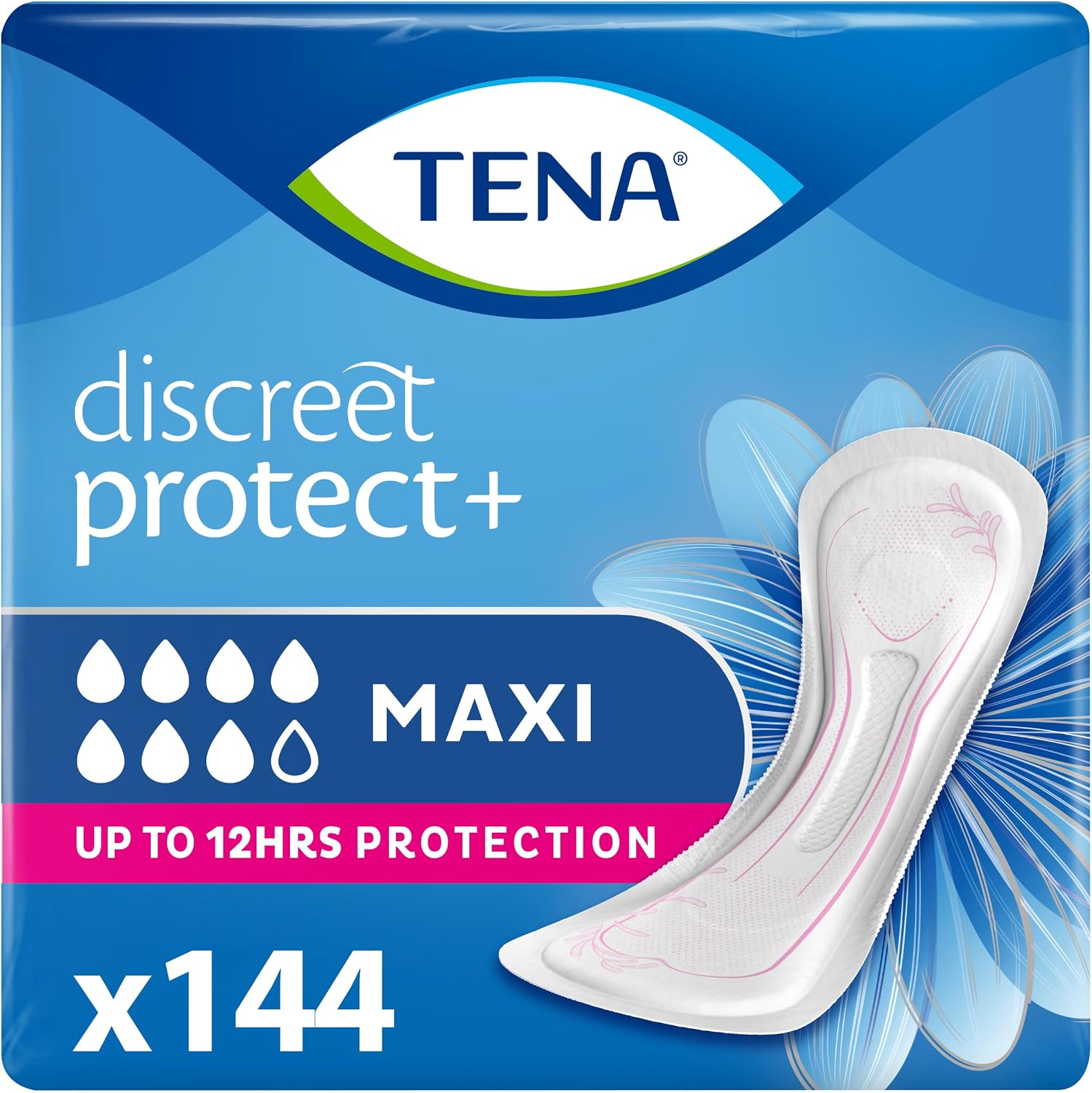 TENA Discreet Protect+ Maxi Incontinence Pads (144 Count)