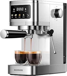 SHARDOR Espresso Machine 20 Bar, Professional Espresso Maker with Milk Frother Steam Wand and Touchscreen, Compact Stainless Steel Coffee Machine with Adjustable Temperature,for Cappuccino, Latte