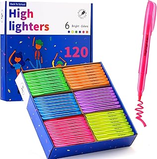 Highlighters Assorted Colors, 120 Pack Highlighters Bulk : No Bleed & Dry-Quickly, Highlighter Set : Chisel Tip & 6 Bright Colors, Highlighter Markers for school | college | office supplies