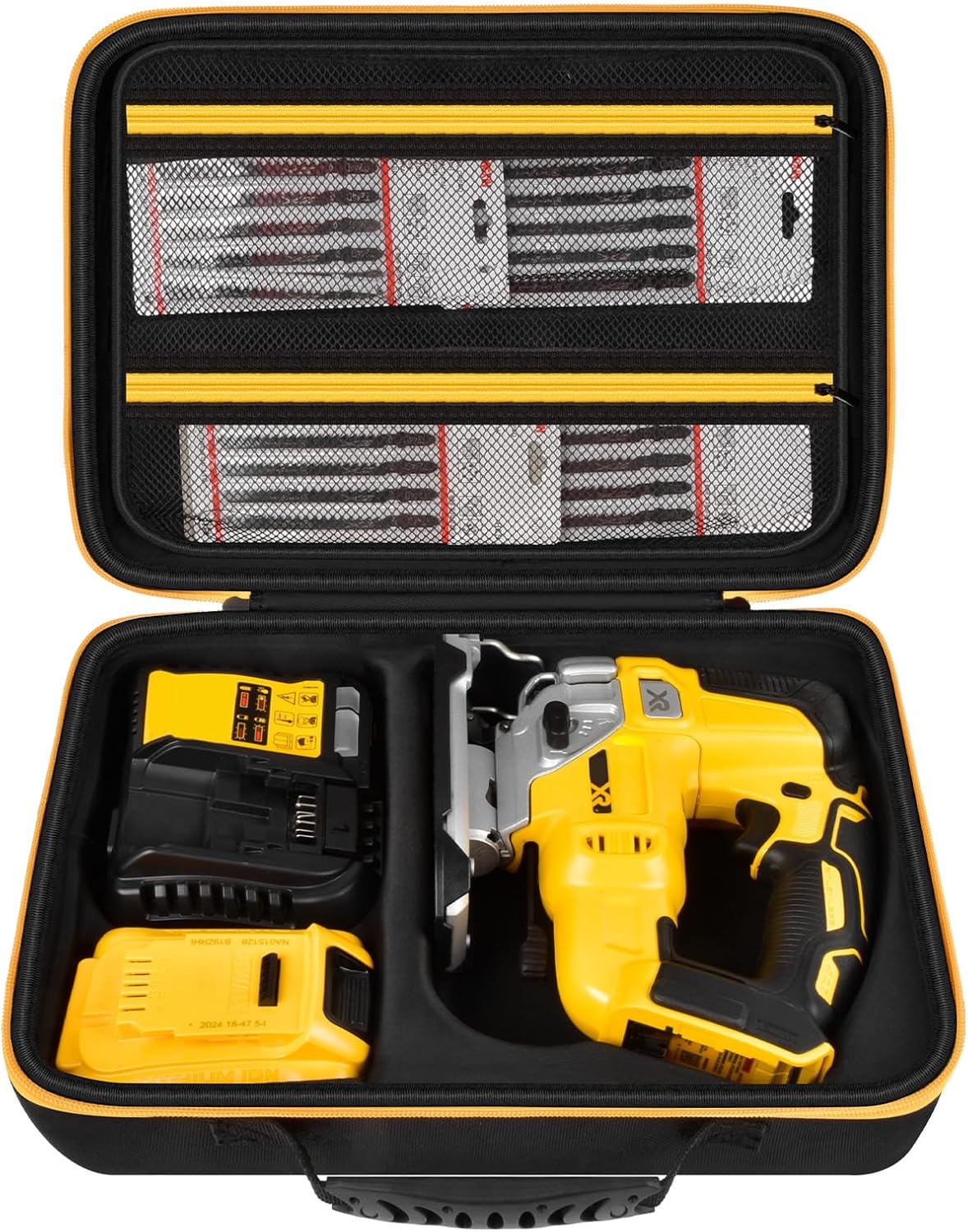 ANKHOH Case for DEWALT 20V MAX XR Jig Saw DCS334B, Jigsaw Power Tool Storage Bag for Skill Saw Blade, Battery and Charger Accessories Holder with Handle and Shoulder Strap (Box Only)