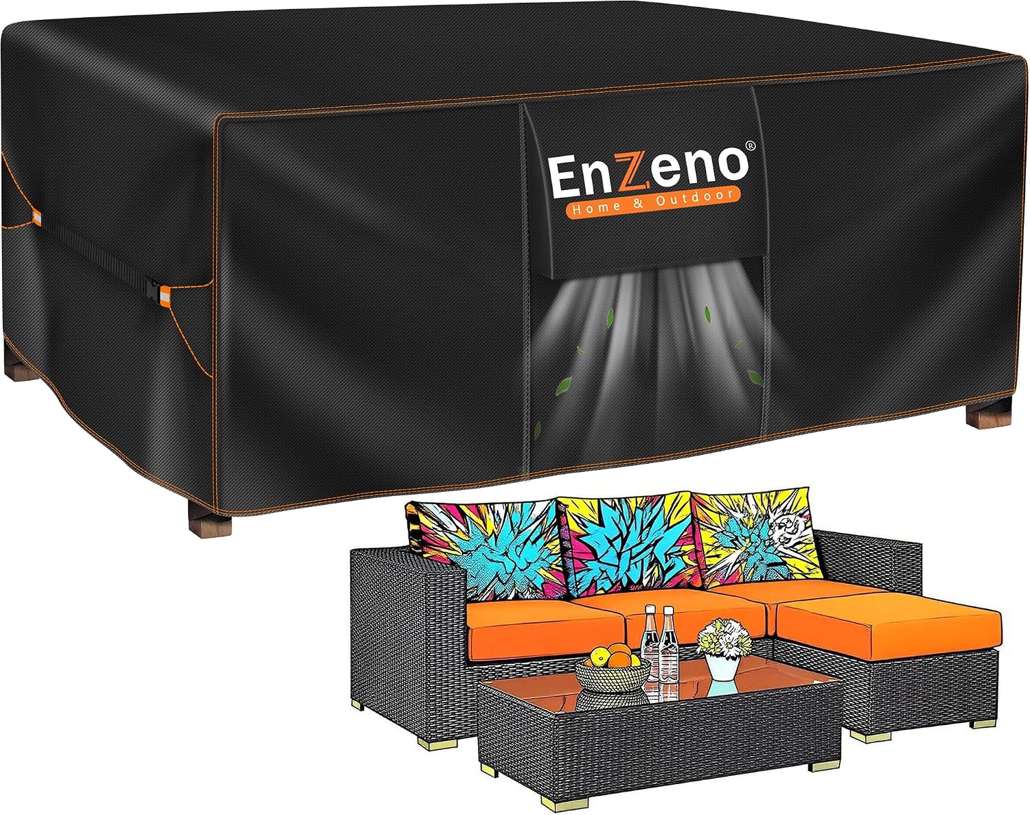 Enzeno Garden Furniture Covers,Waterproof,420D Heavy Duty Oxford Fabric Outdoor Patio Table Cover with Air Vent for Chair and Table Cover 180X120X74cm