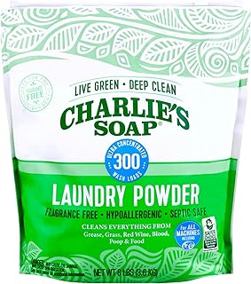 Charlie’s Soap Hypoallergenic Laundry Detergent Powder Baby Gentle 8lb Bag Fragrance Free Plant Based Deep Cleaning – Biodegradable Eco Friendly Sustainable