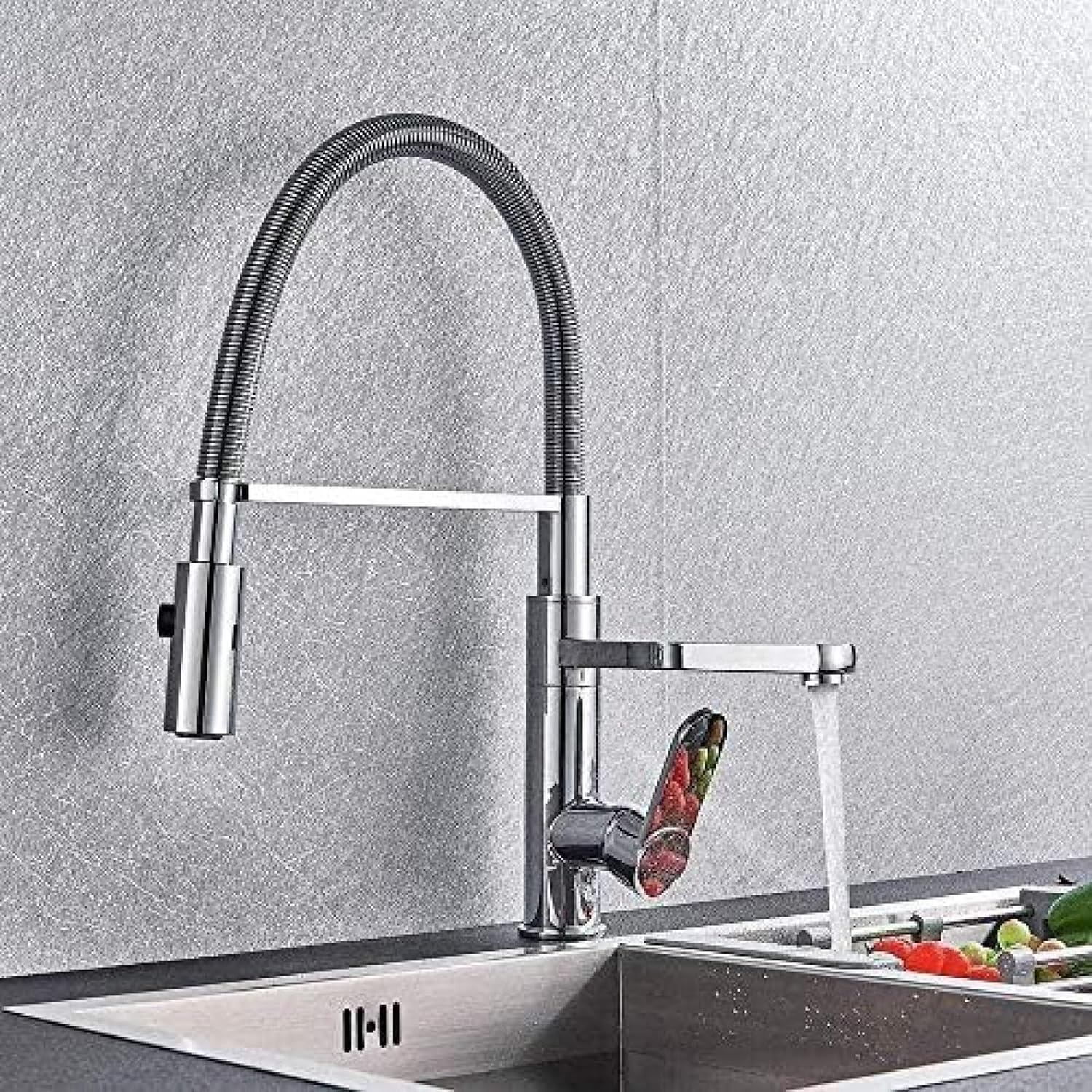 Faucet Pull Down Kitchen Faucet Chrome Cold Hot Water Dual Swivel Spout Sink Mixer Taps 360 Rotation 3-Ways Single Hole Mixer Crane