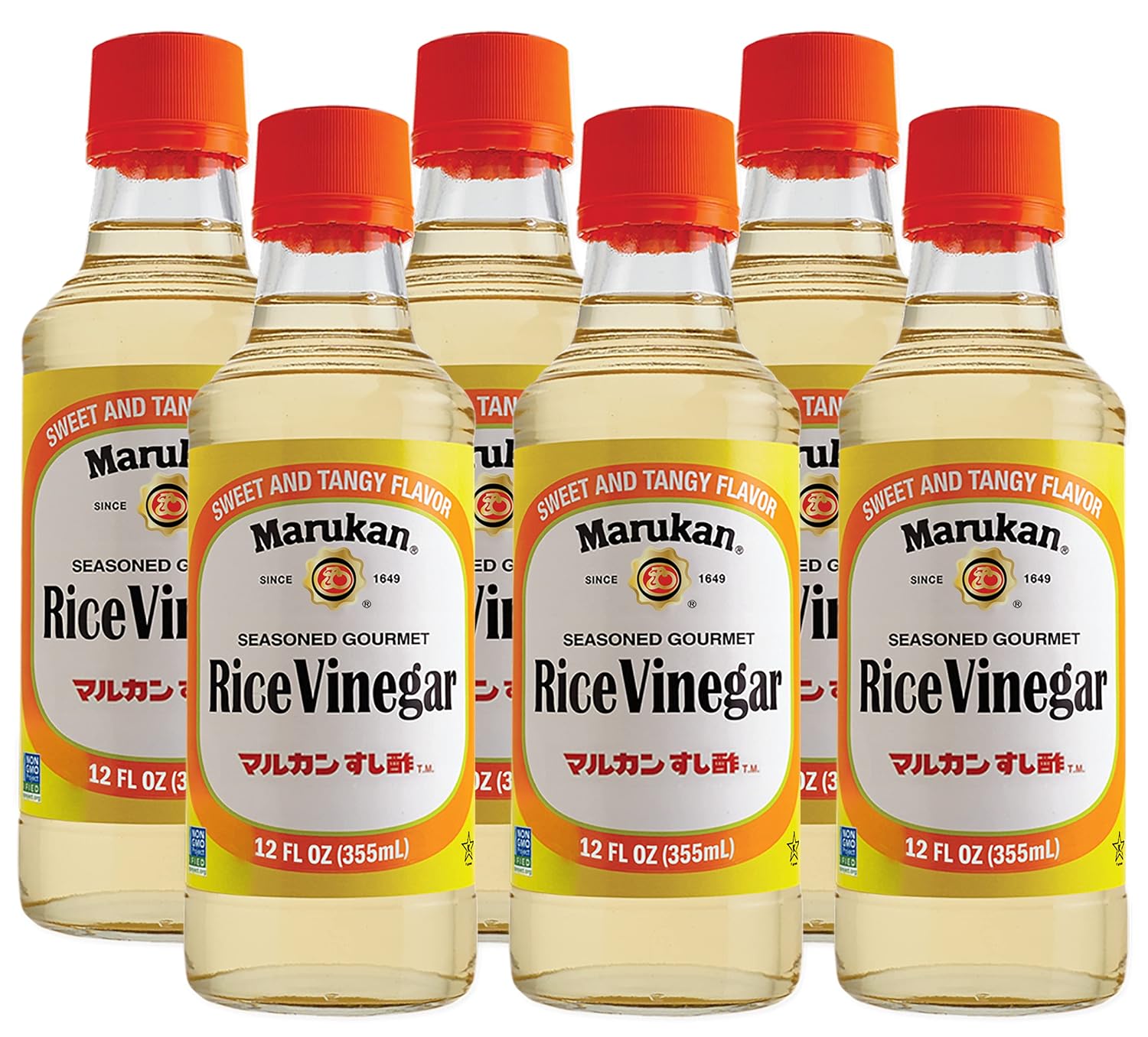 Marukan Seasoned Gourmet Rice Vinegar, 12 Ounce Glass Bottle (Pack of 6)