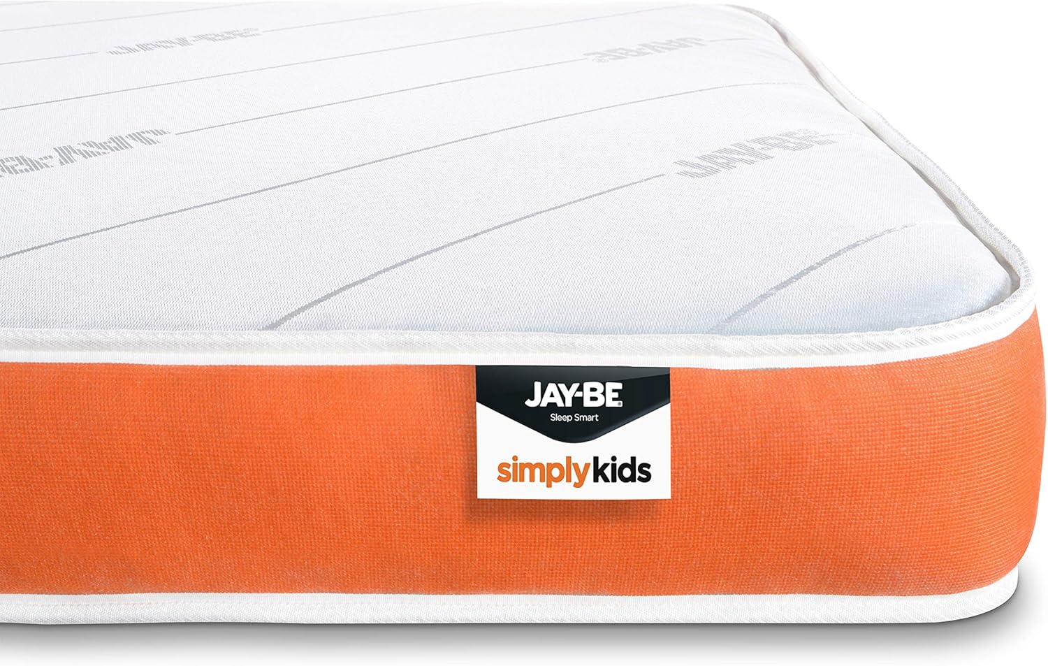 Jay-Be Mattress Simply Kids Sprung Mattress, Bed in a Box - Foam Free - Twin Single, White and Orange