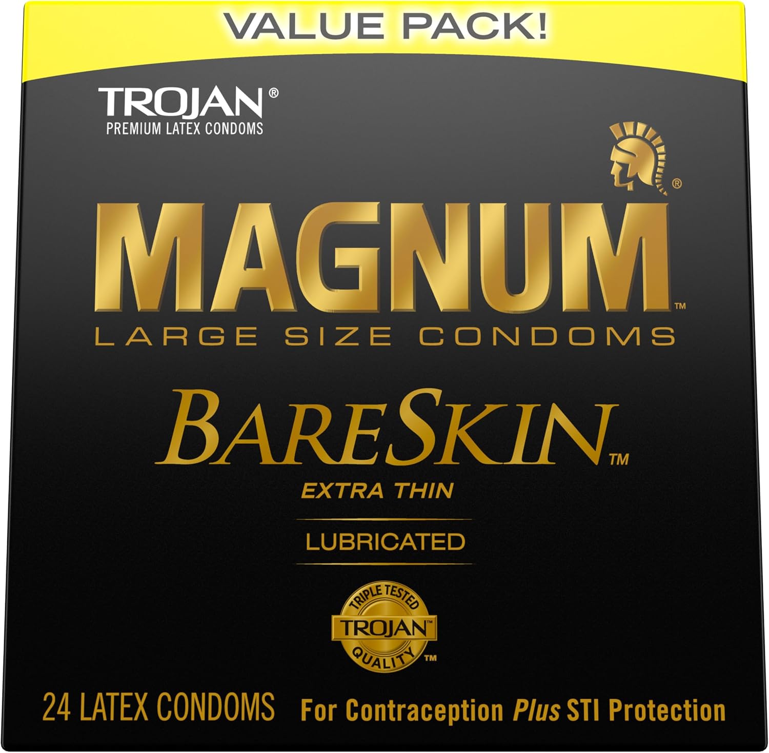 TROJAN Magnum BareSkin Premium Large Condoms, Comfortable and Smooth Lubricated Condoms for Men, America’s Number One Condom, 24 Count Value Pack